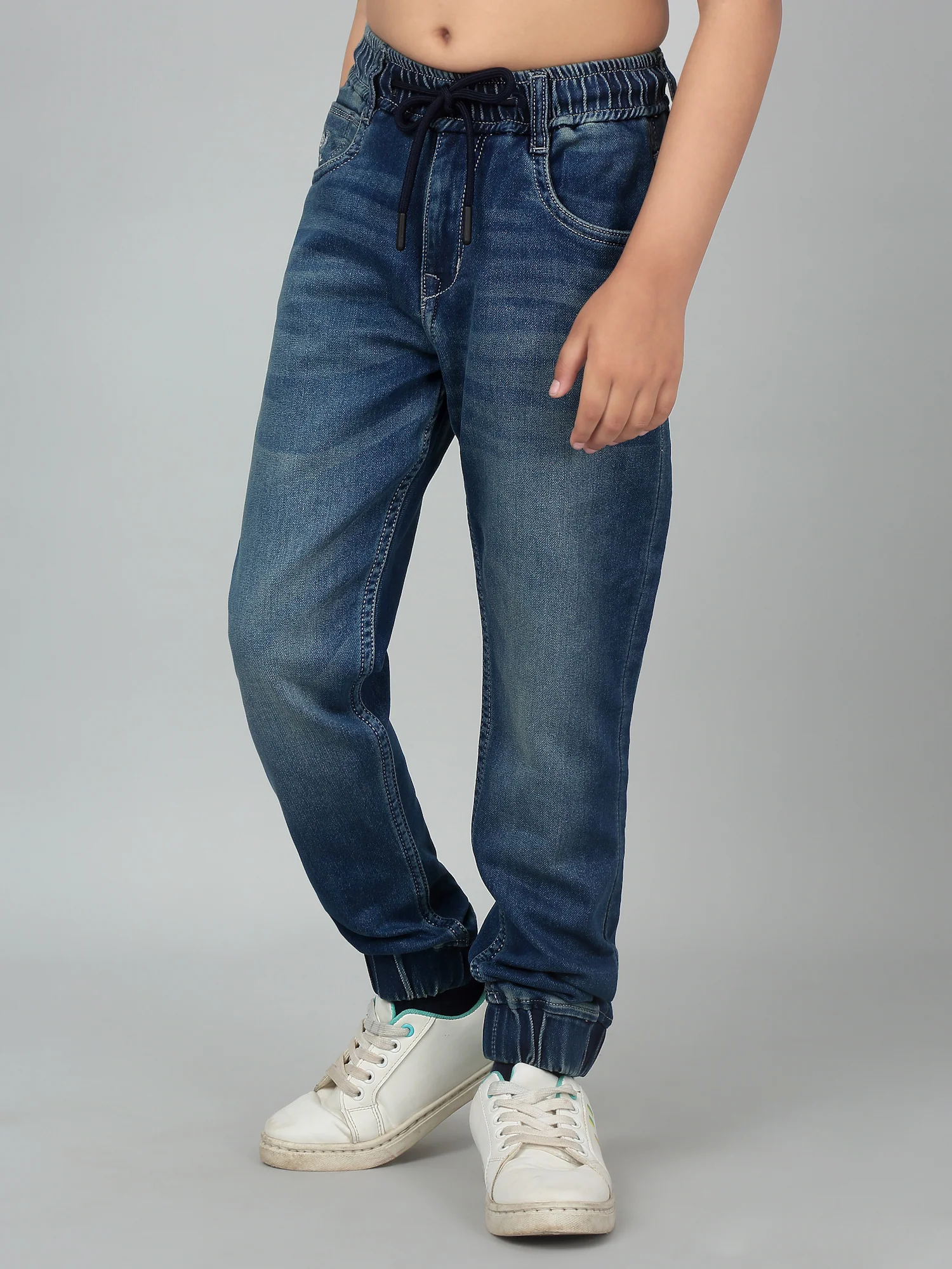 Boy's Blue Solid Stretchable Jogger - Image 4