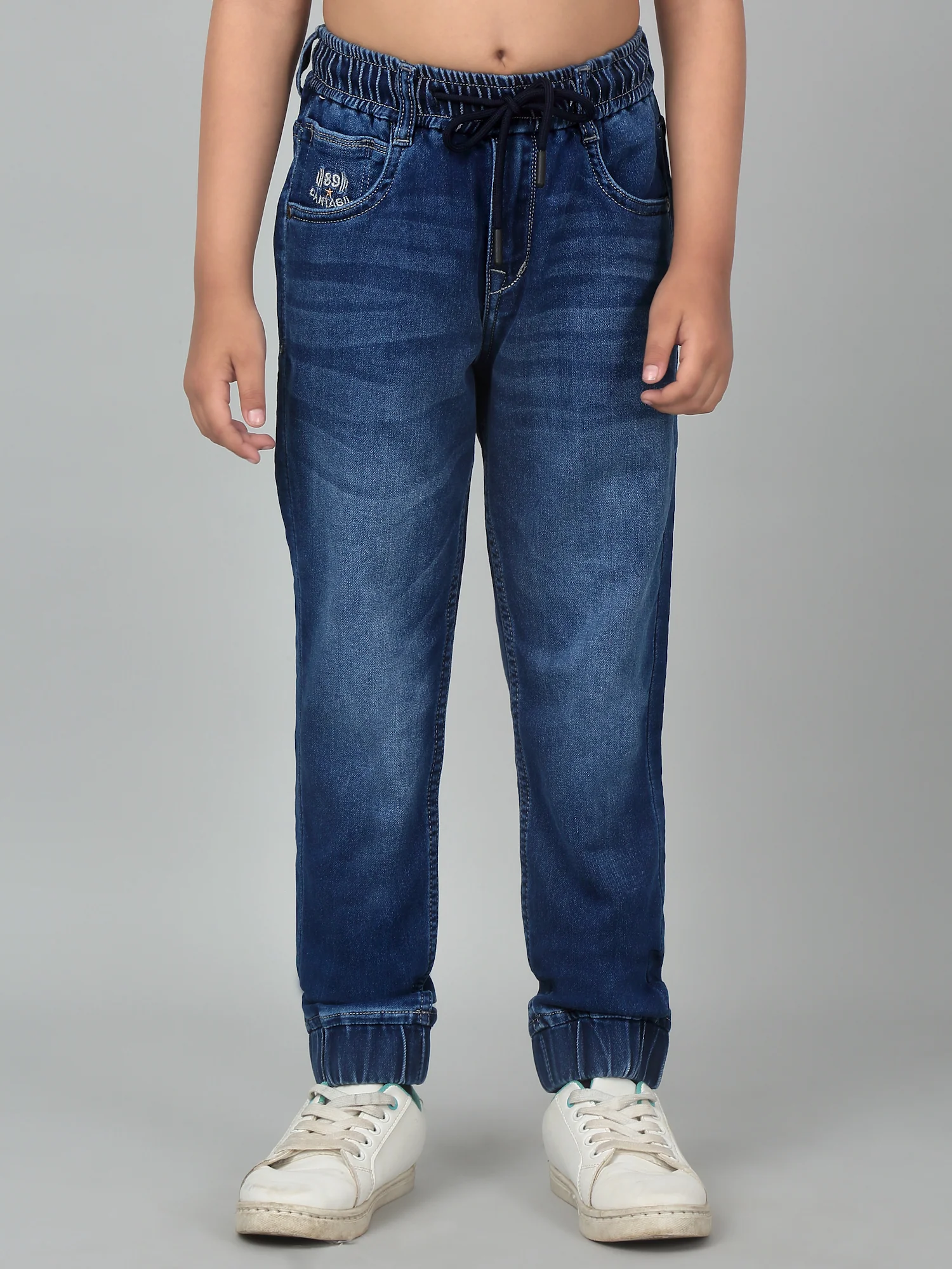 Boy's Dark Blue Solid Stretchable Jogger - Image 2