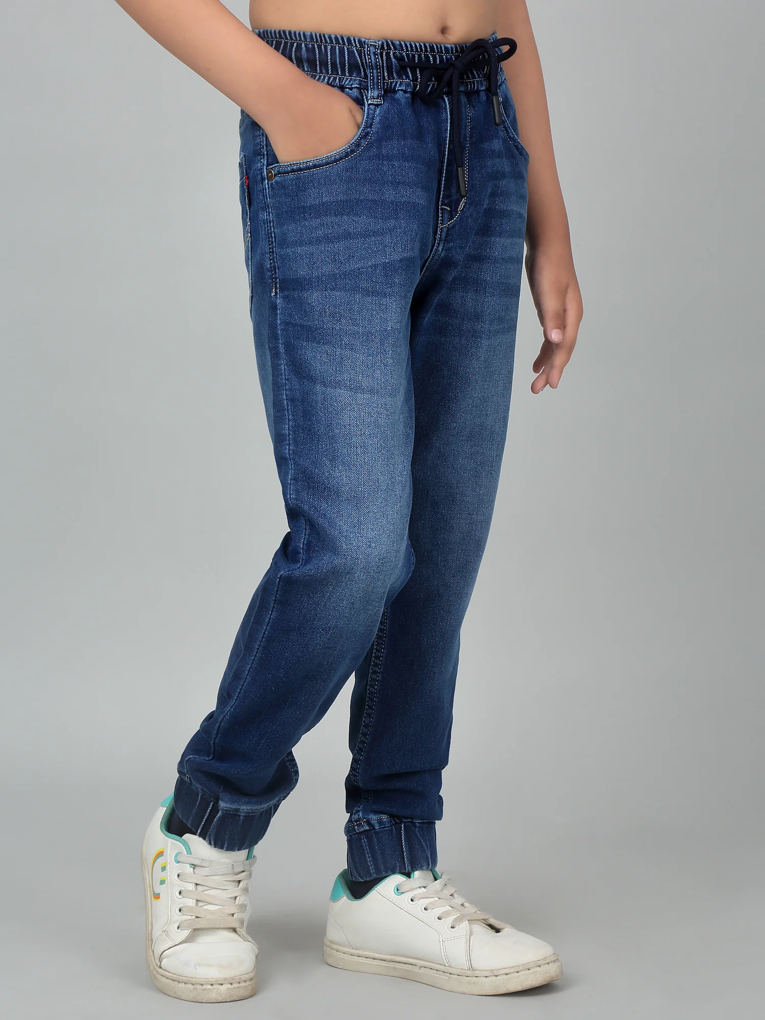 Boy's Dark Blue Solid Stretchable Jogger - Image 4