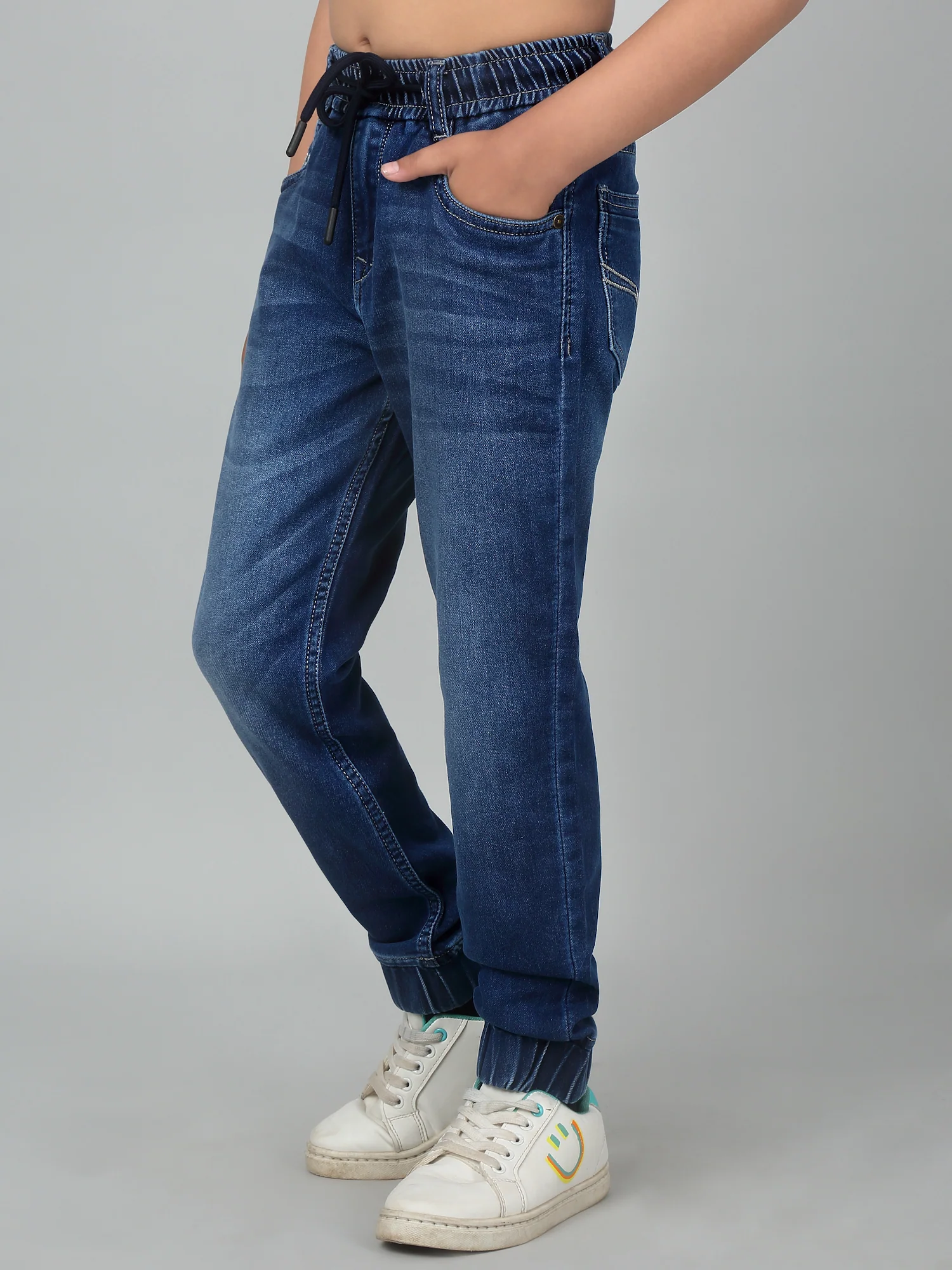 Boy's Dark Blue Solid Stretchable Jogger - Image 5