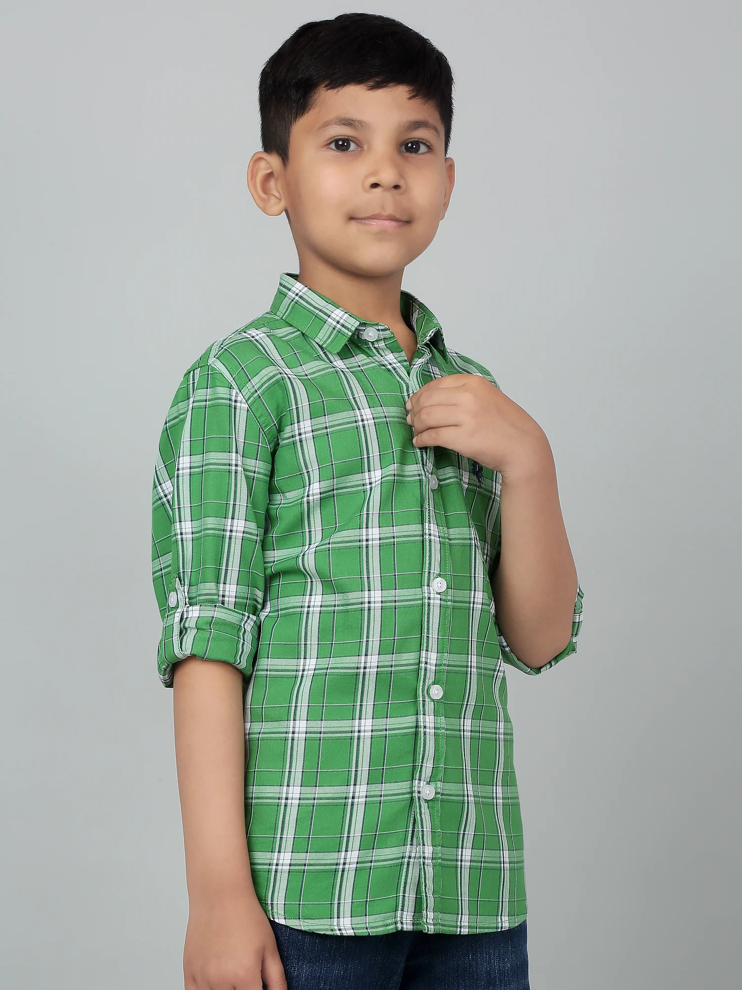 Boy's Green Checkered Full Sleeves Shirt - Image 3