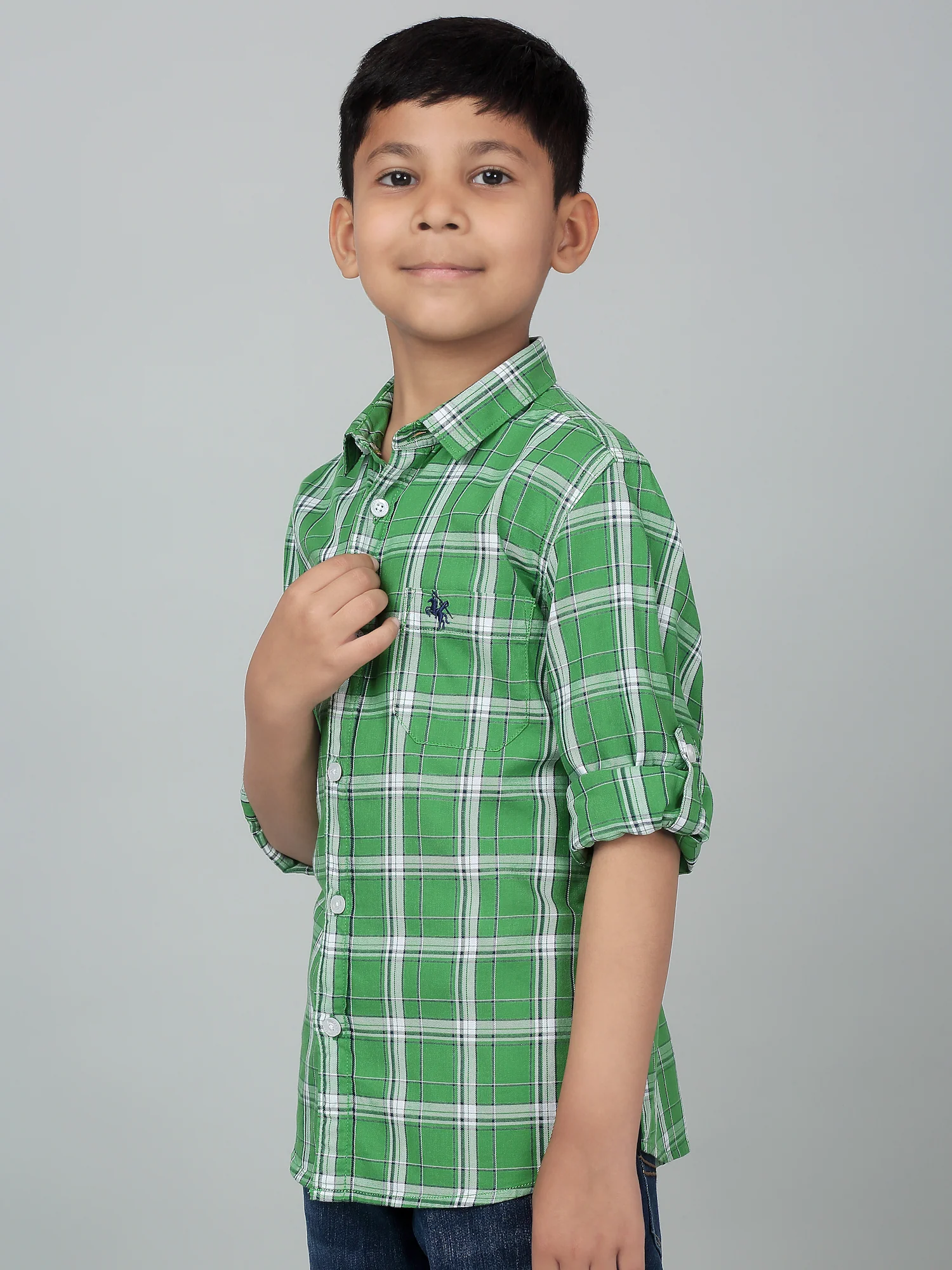 Boy's Green Checkered Full Sleeves Shirt - Image 4