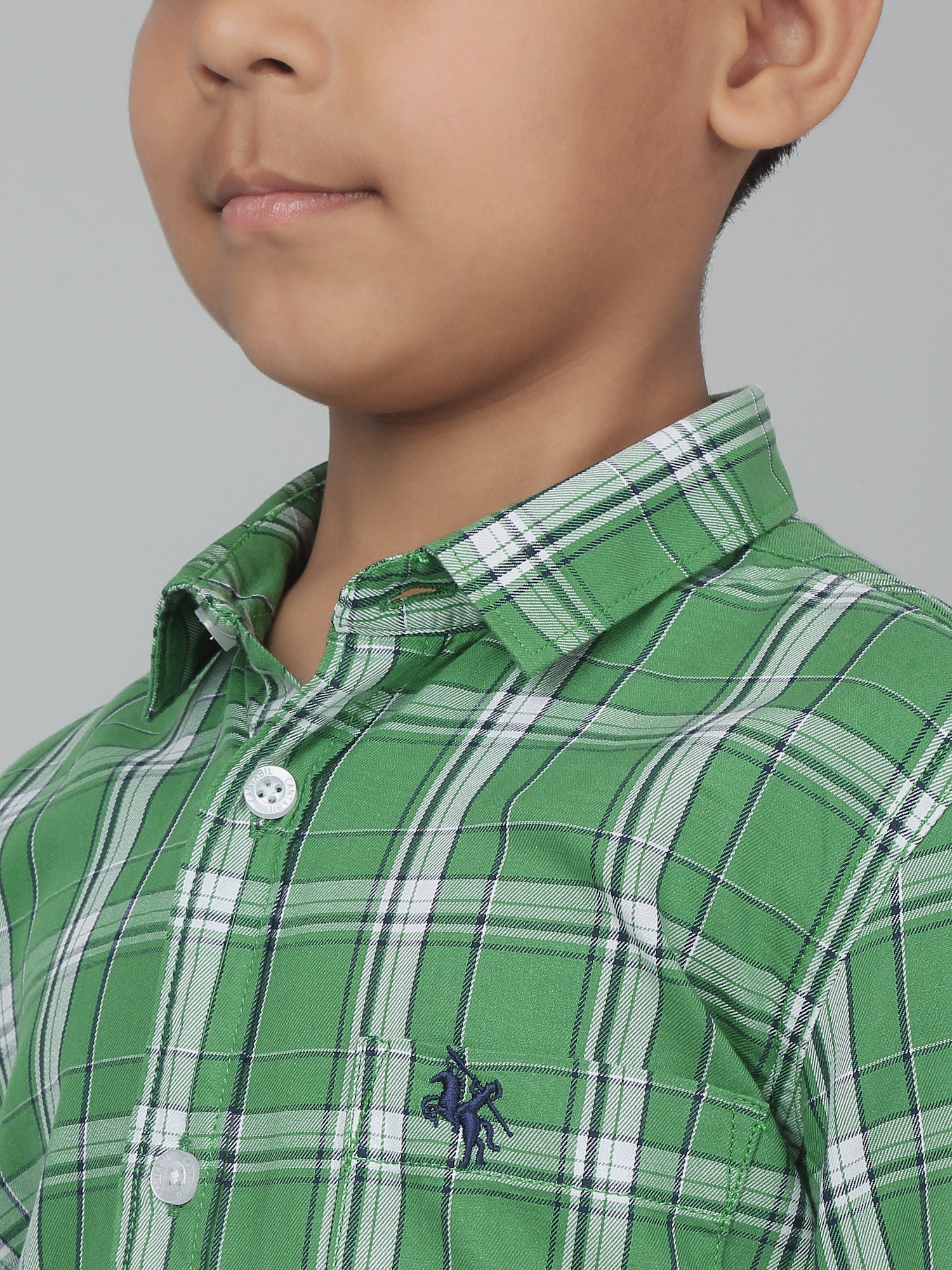 Boy's Green Checkered Full Sleeves Shirt - Image 5