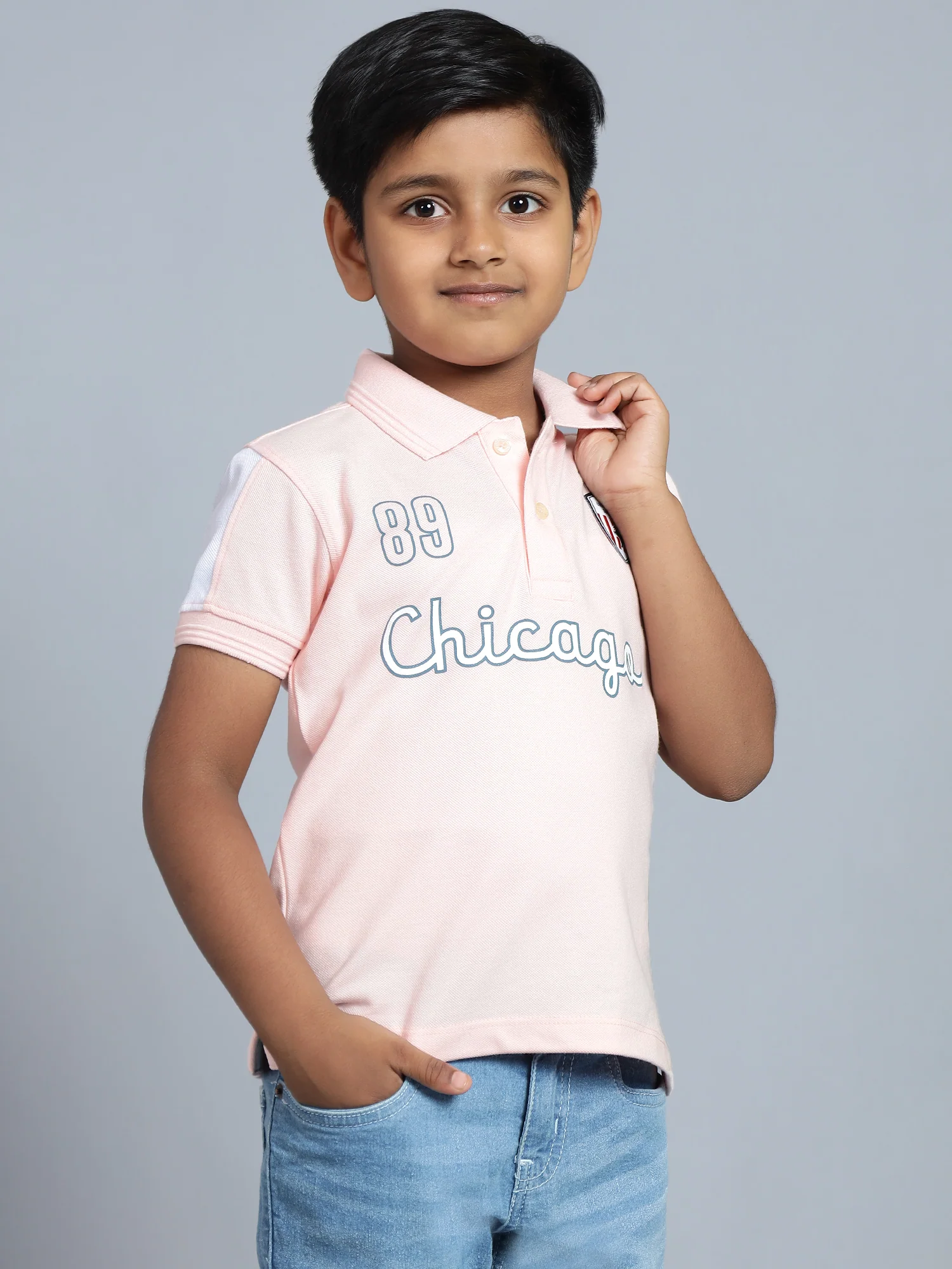Boys Casual Light Pink Half Sleeve  T-Shirt - Image 3