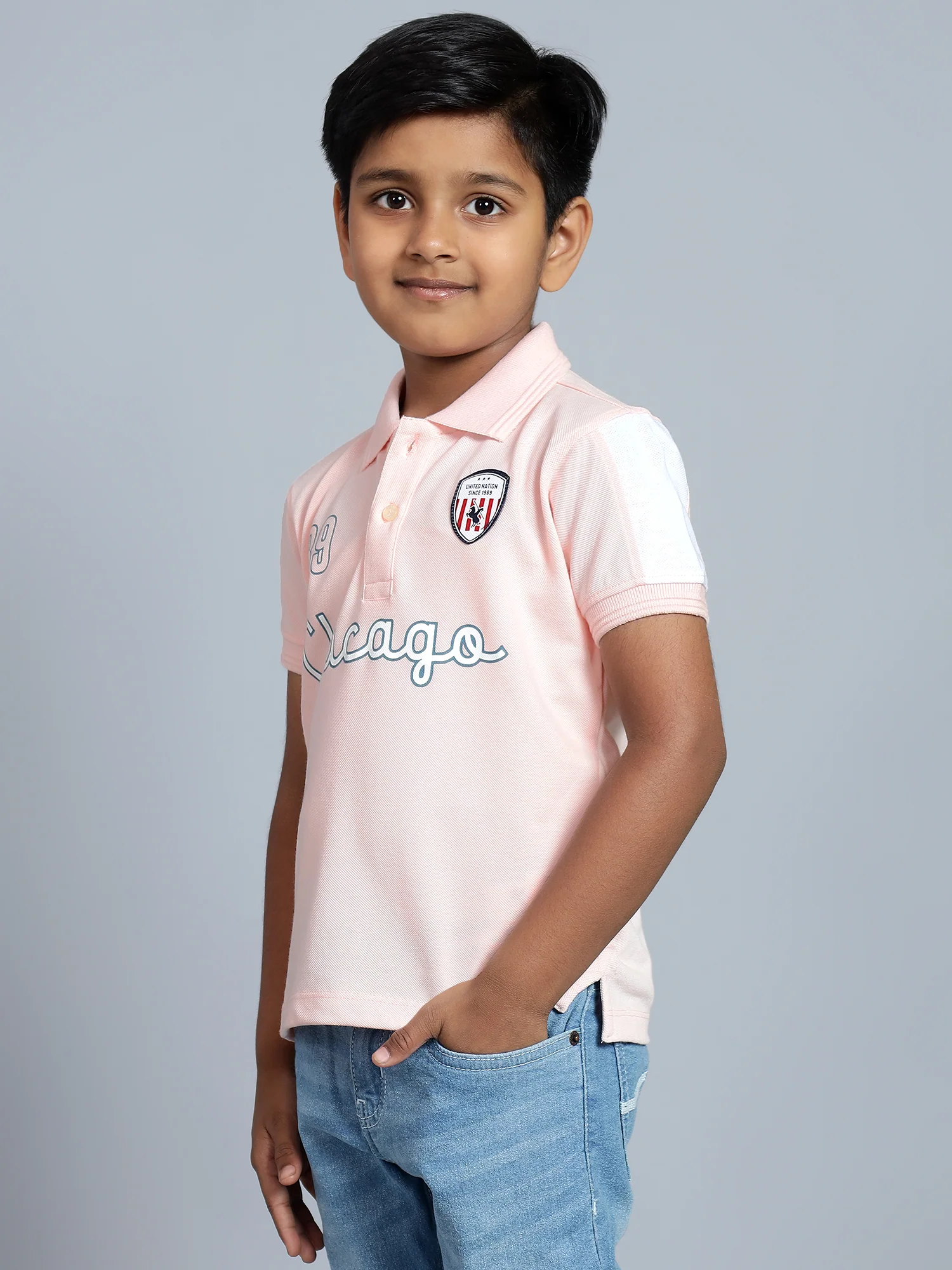Boys Casual Light Pink Half Sleeve  T-Shirt - Image 4