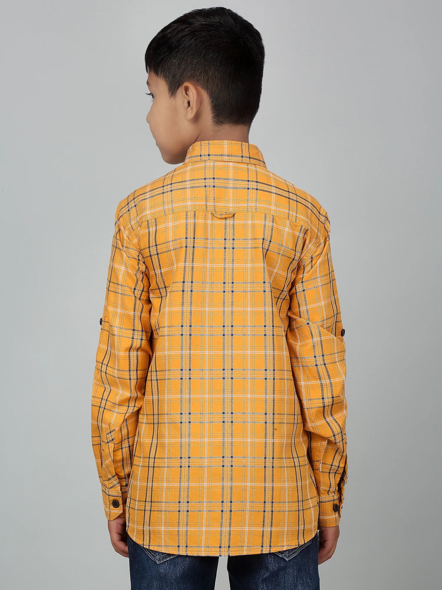 Boy's Mustard Checkered Full Sleeves Shirt - Image 2
