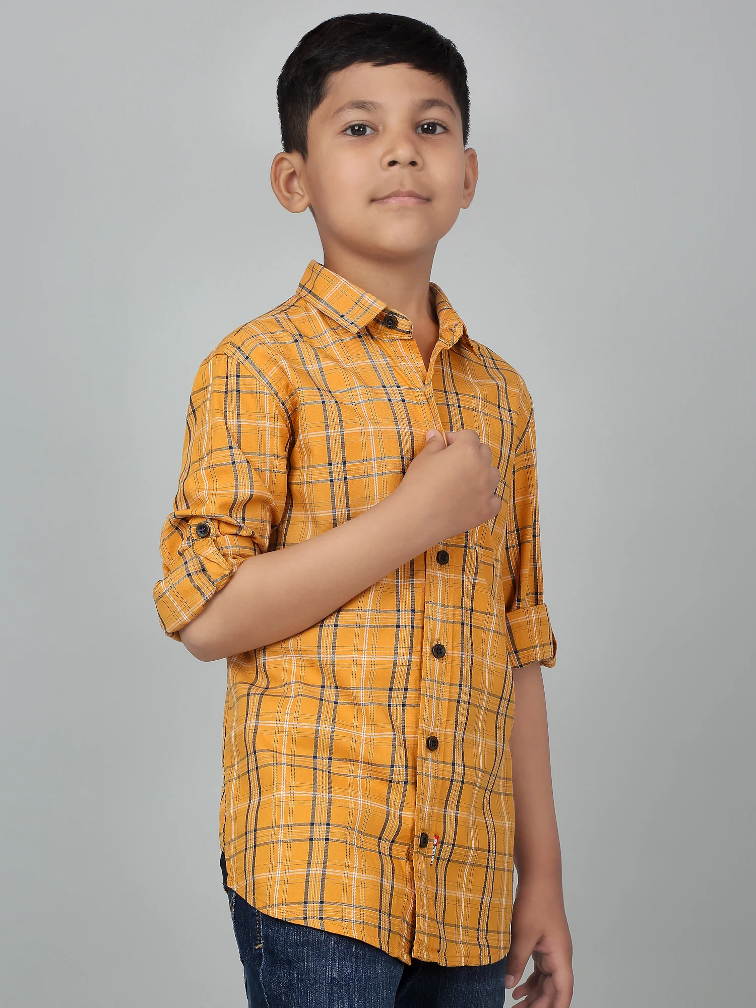 Boy's Mustard Checkered Full Sleeves Shirt - Image 3