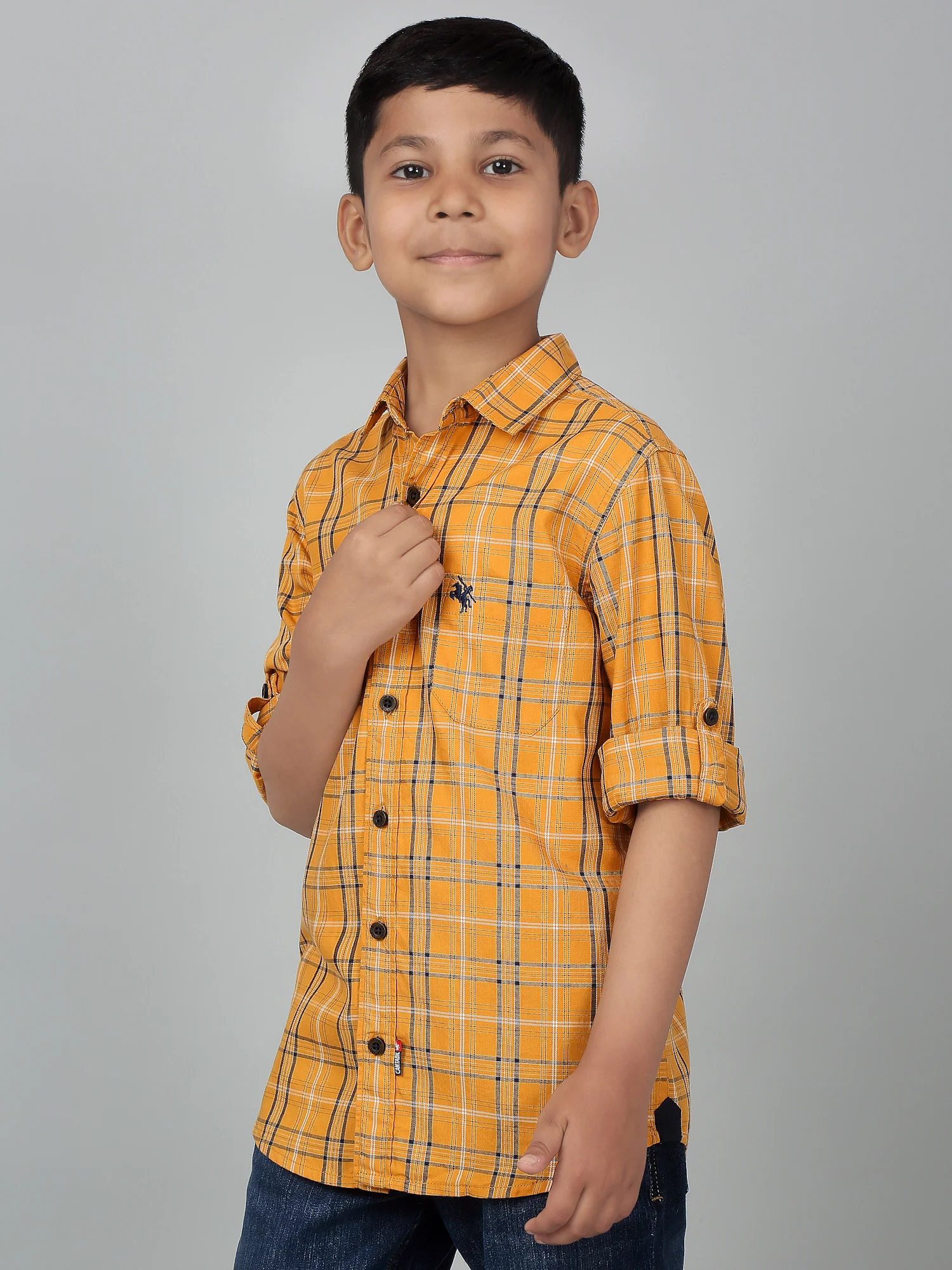 Boy's Mustard Checkered Full Sleeves Shirt - Image 4