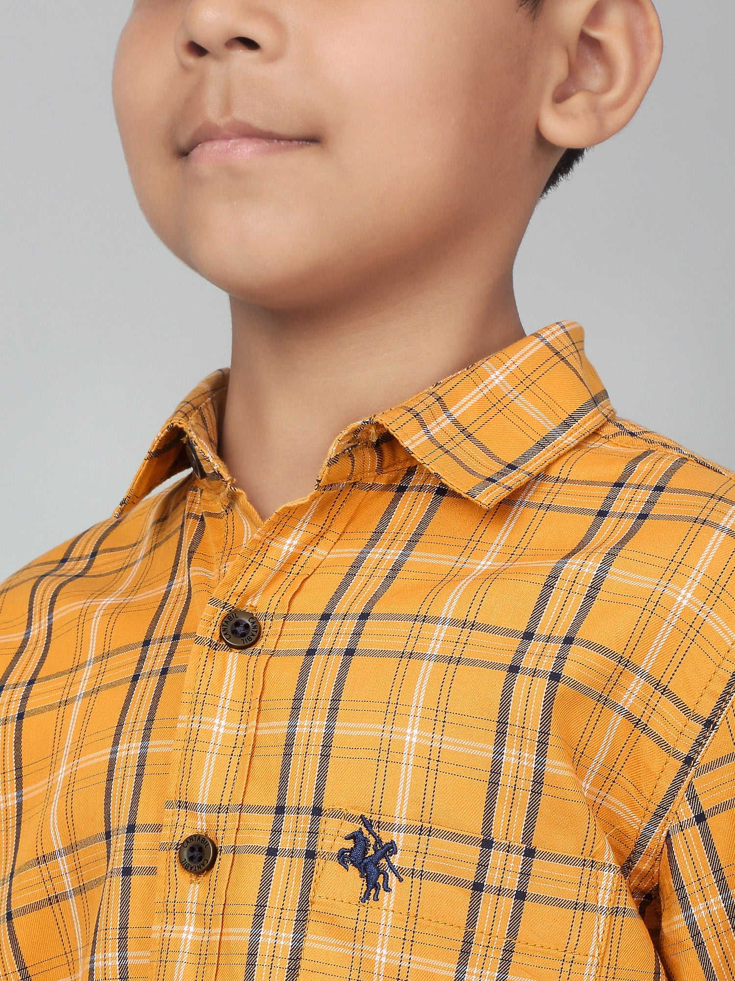 Boy's Mustard Checkered Full Sleeves Shirt - Image 5