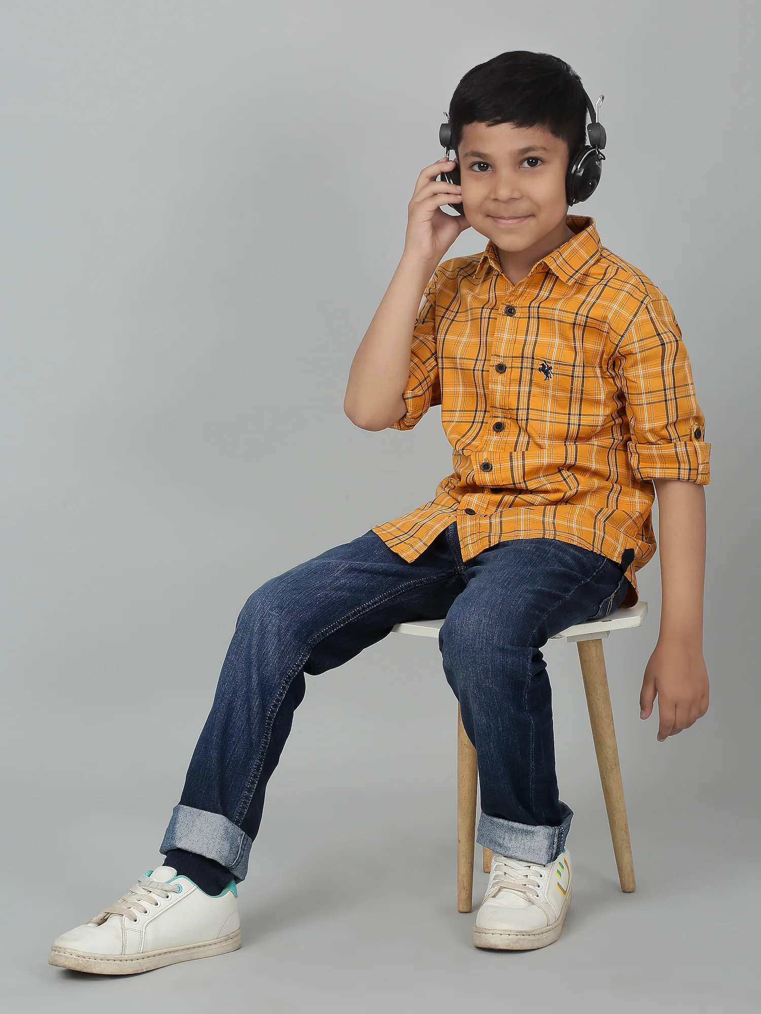 Boy's Mustard Checkered Full Sleeves Shirt - Image 6