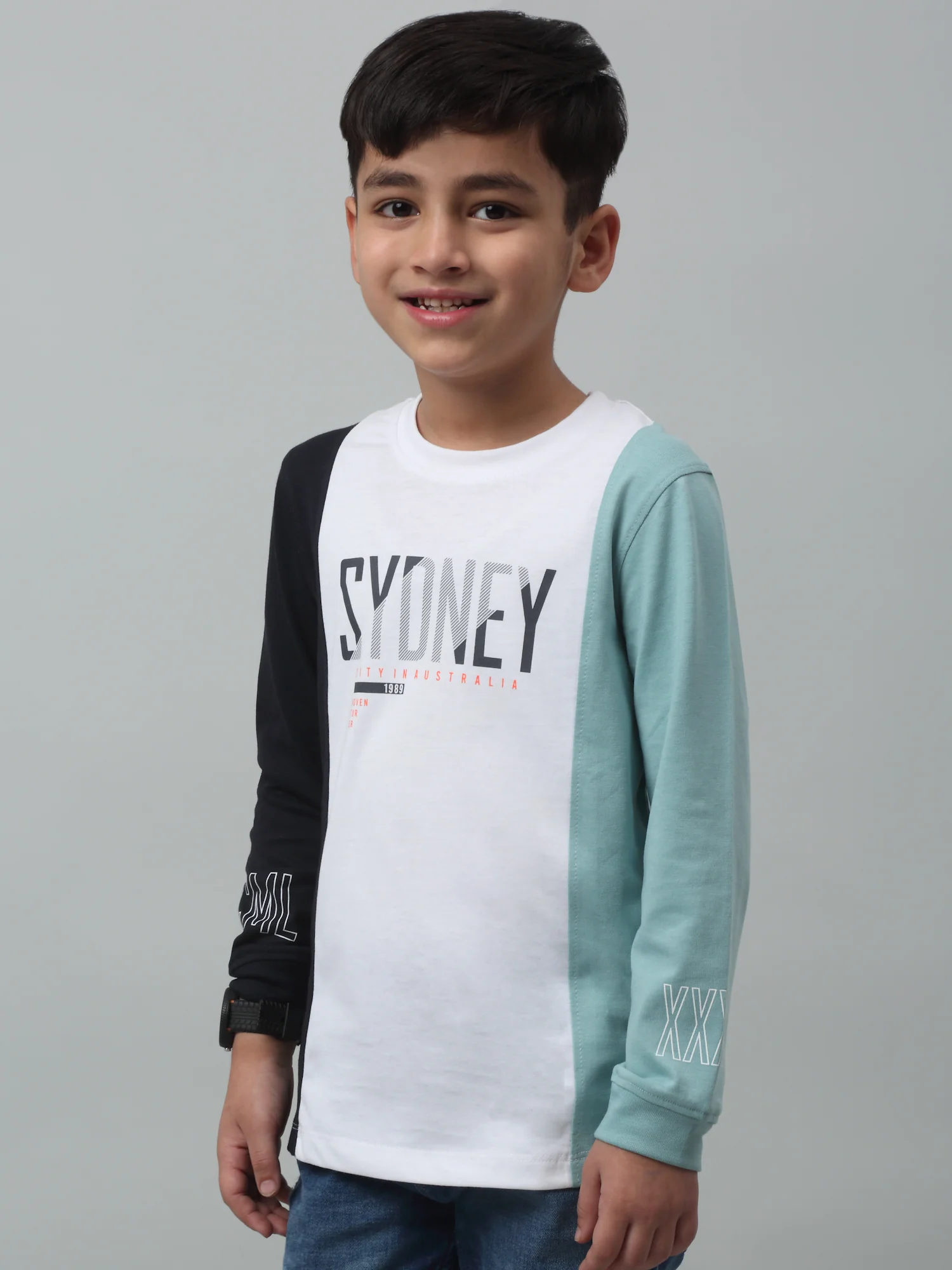 Boys Casual Navy Blue Full Sleeve  T-Shirt - Image 3