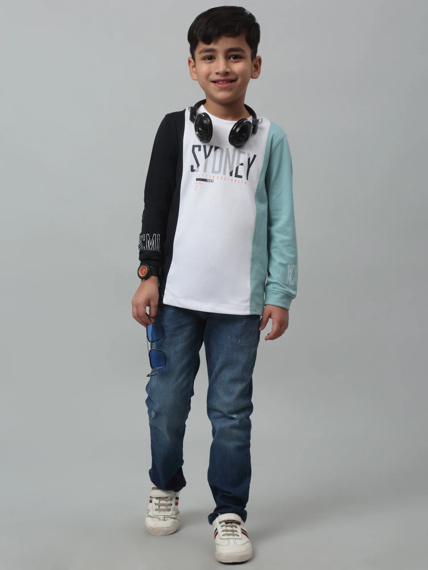 Boys Casual Navy Blue Full Sleeve  T-Shirt - Image 5