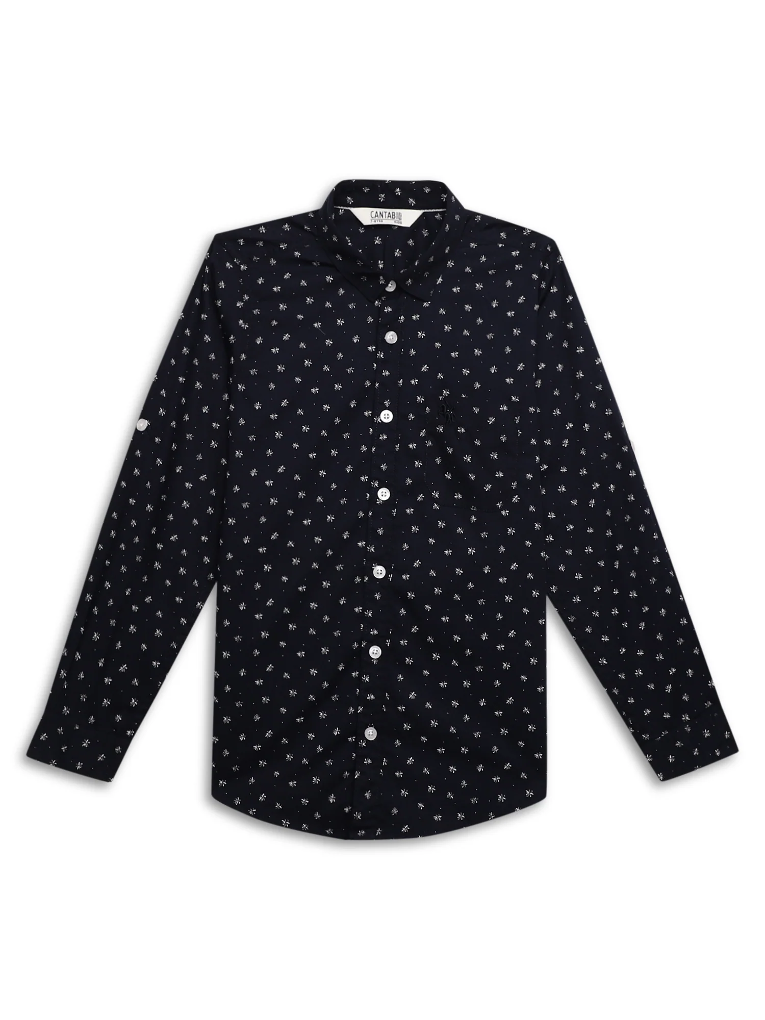 Boys Casual Navy Blue Full Sleeve with Tab  Shirt - Image 3