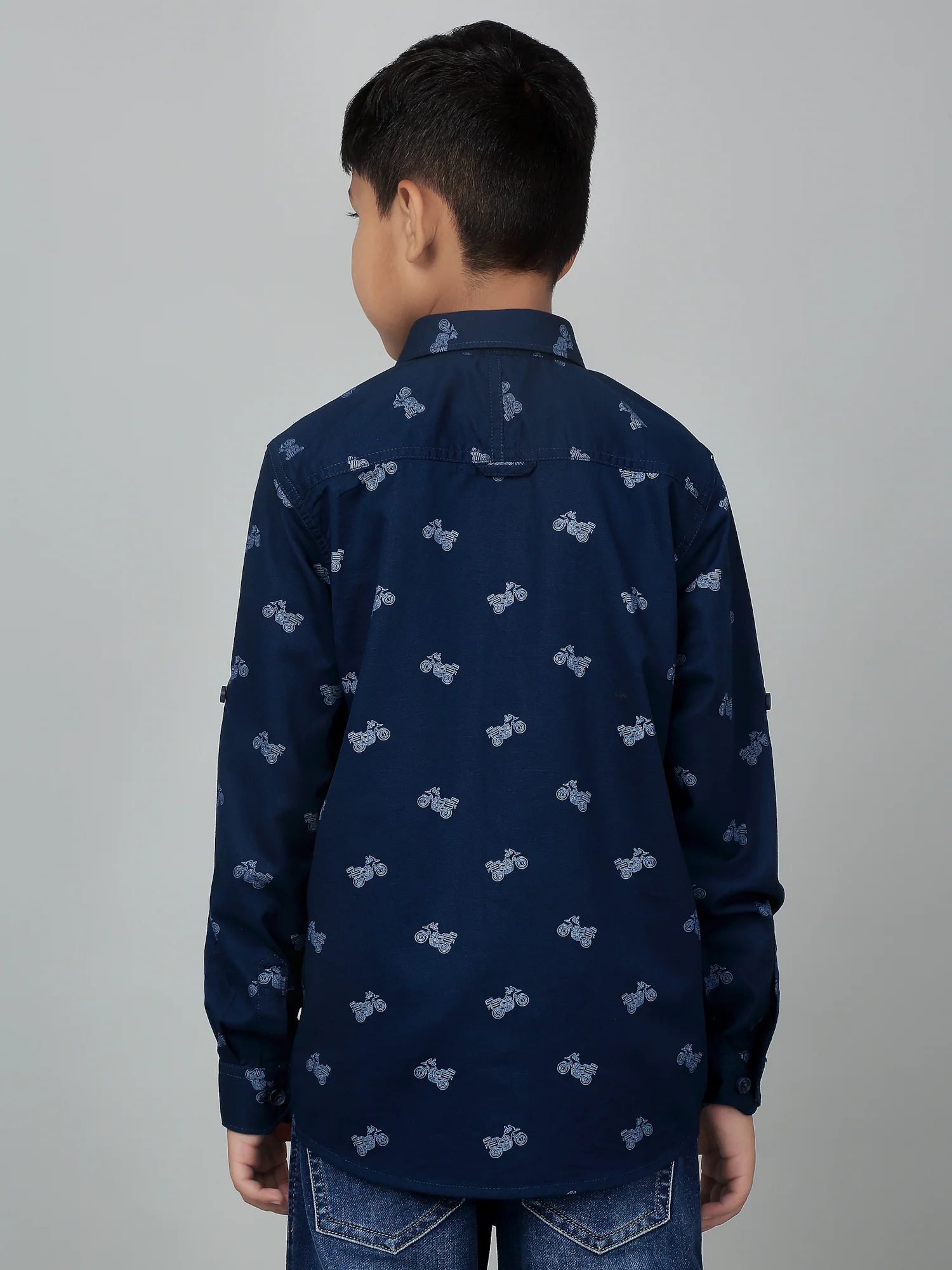 Boys Casual Navy Blue Full Sleeve with Tab  Shirt - Image 2