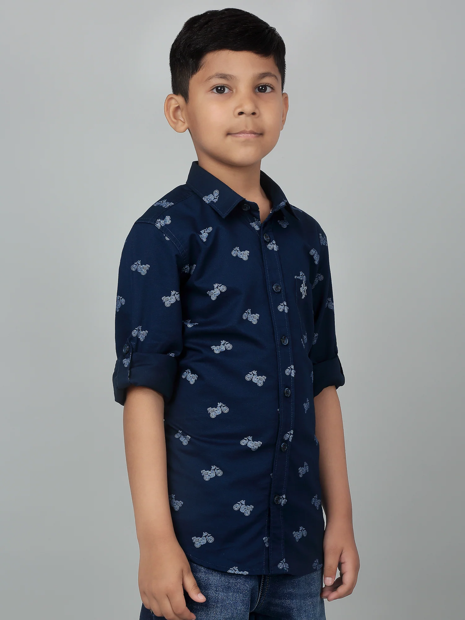 Boys Casual Navy Blue Full Sleeve with Tab  Shirt - Image 3