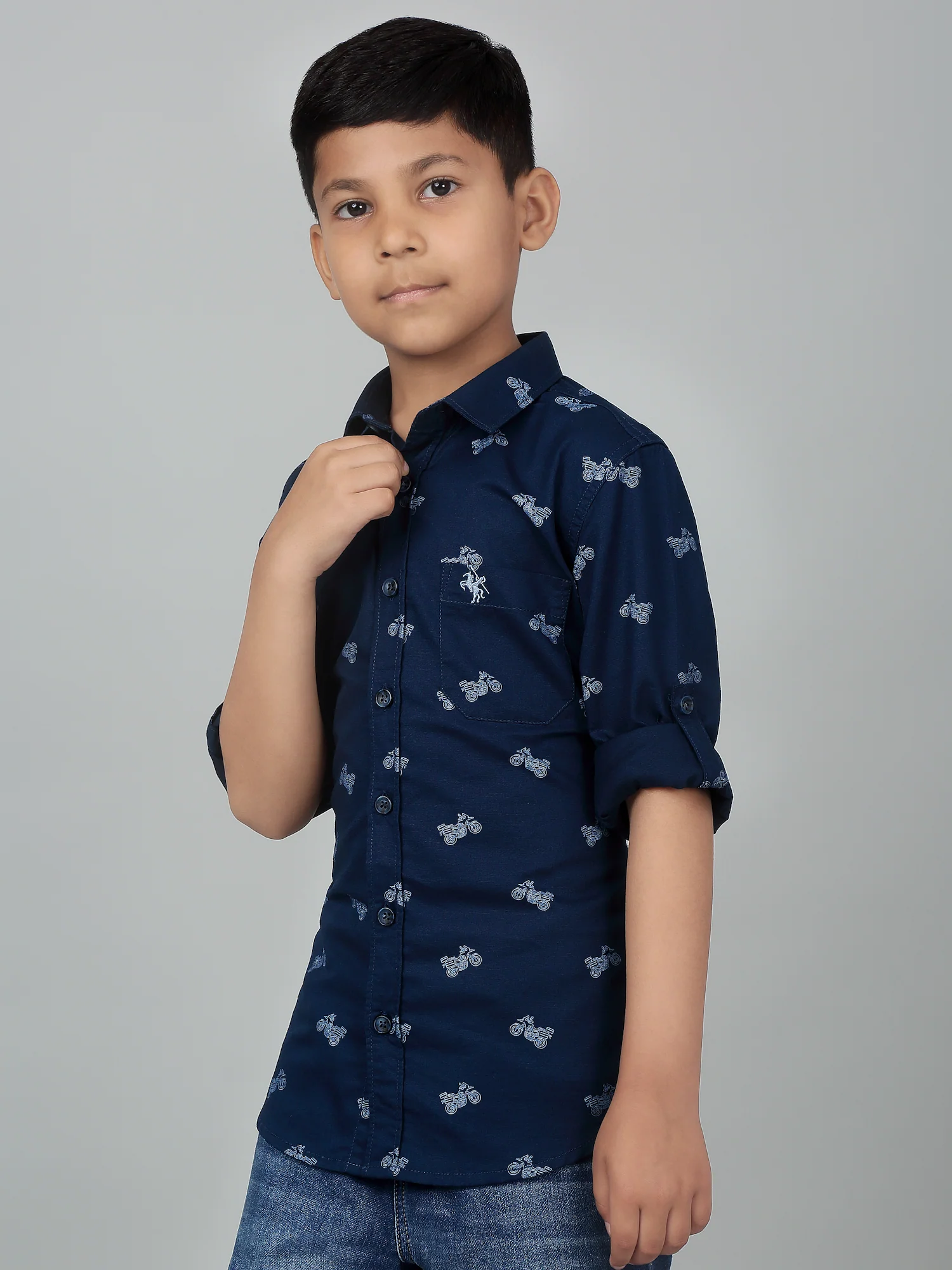 Boys Casual Navy Blue Full Sleeve with Tab  Shirt - Image 4