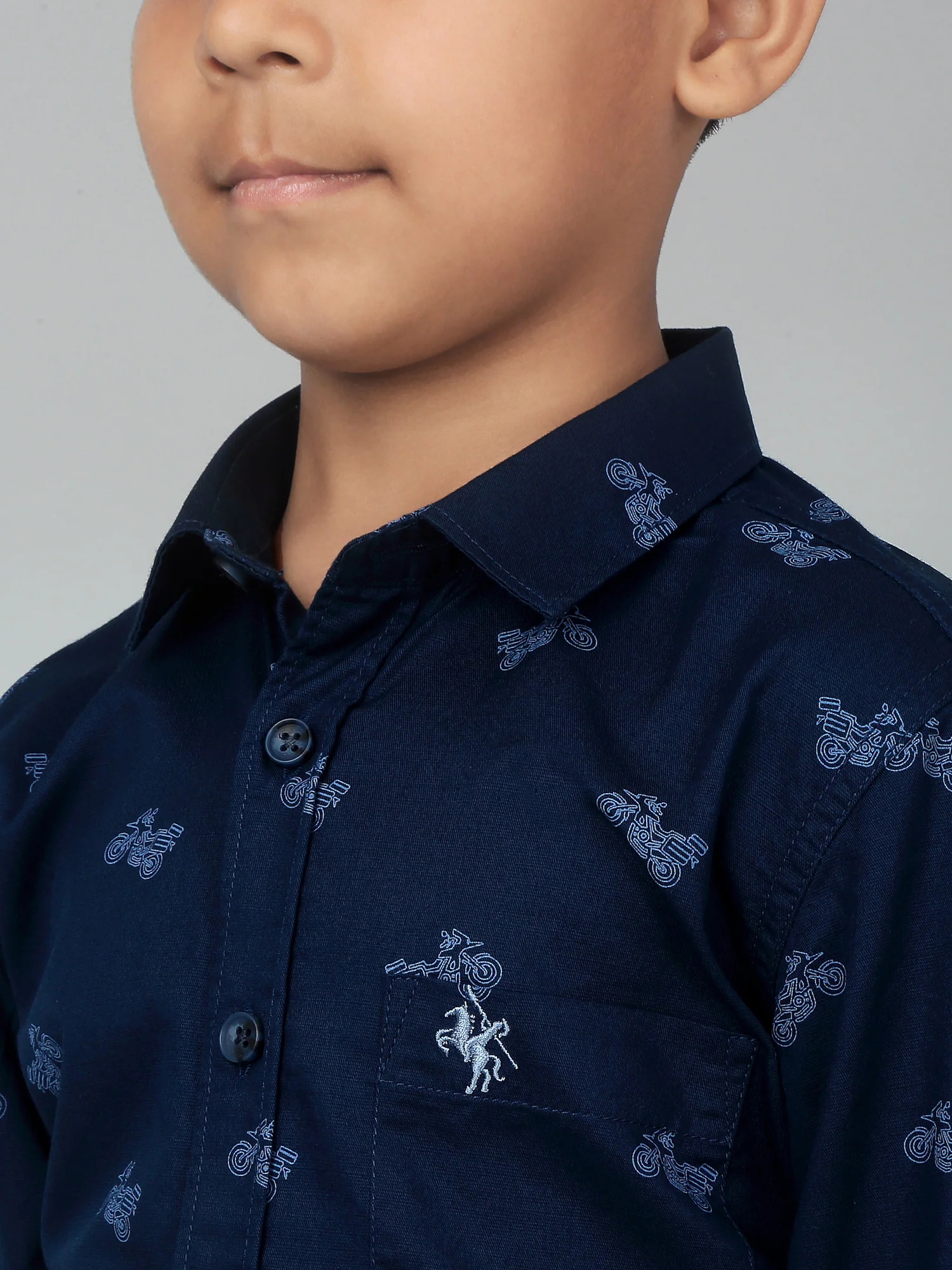 Boys Casual Navy Blue Full Sleeve with Tab  Shirt - Image 5