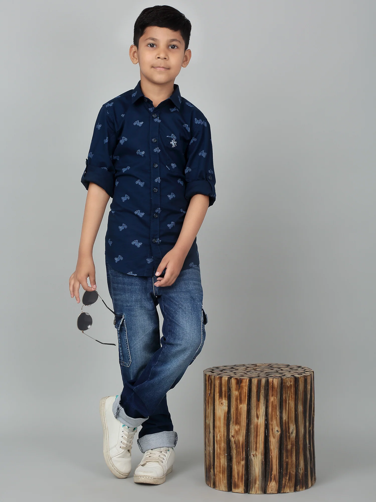 Boys Casual Navy Blue Full Sleeve with Tab  Shirt - Image 6
