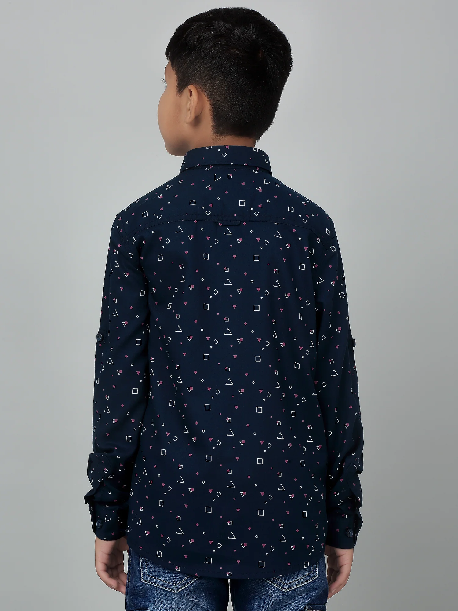 Boys Casual Navy Blue Full Sleeve with Tab  Shirt - Image 2