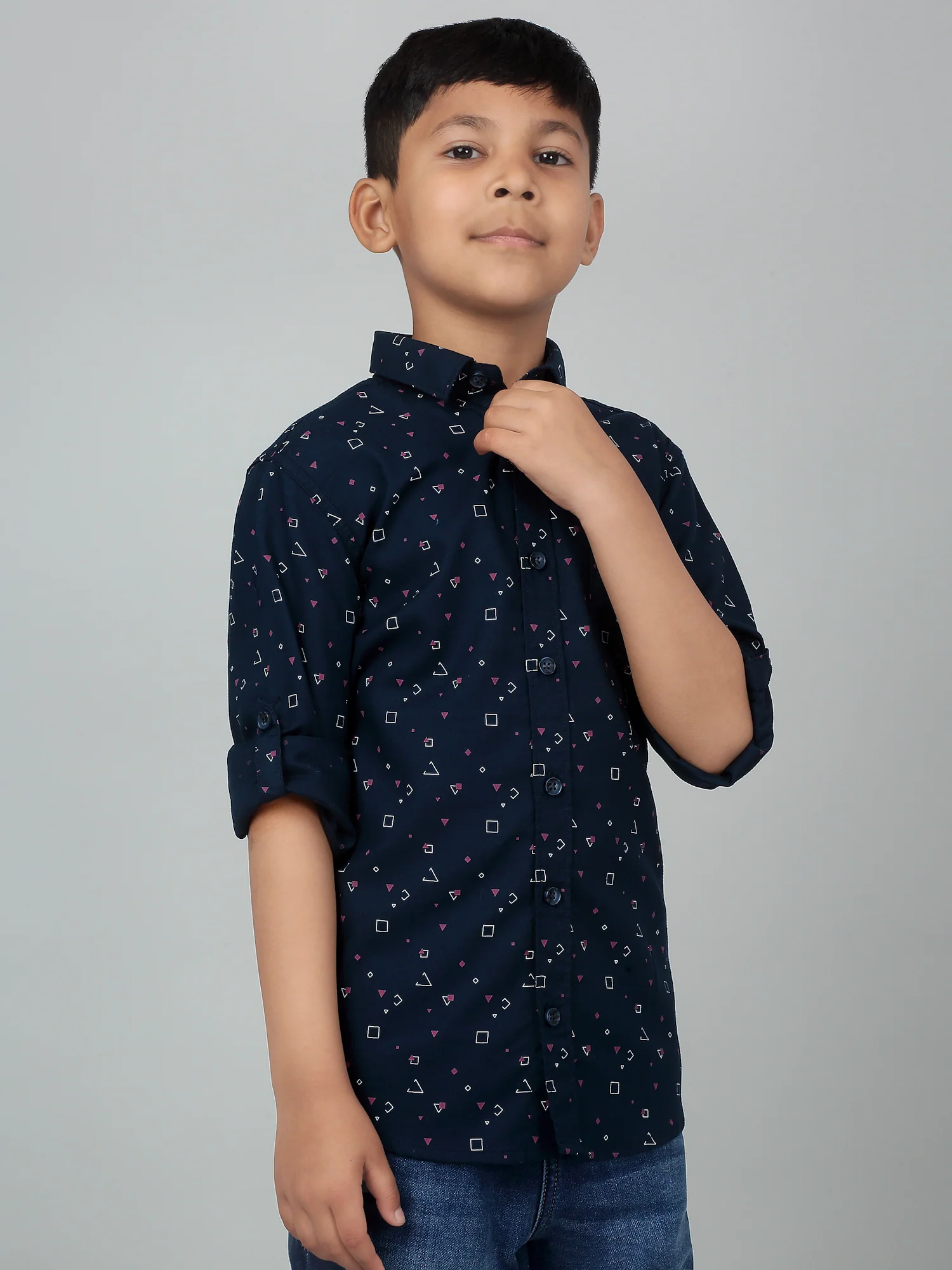 Boys Casual Navy Blue Full Sleeve with Tab  Shirt - Image 3