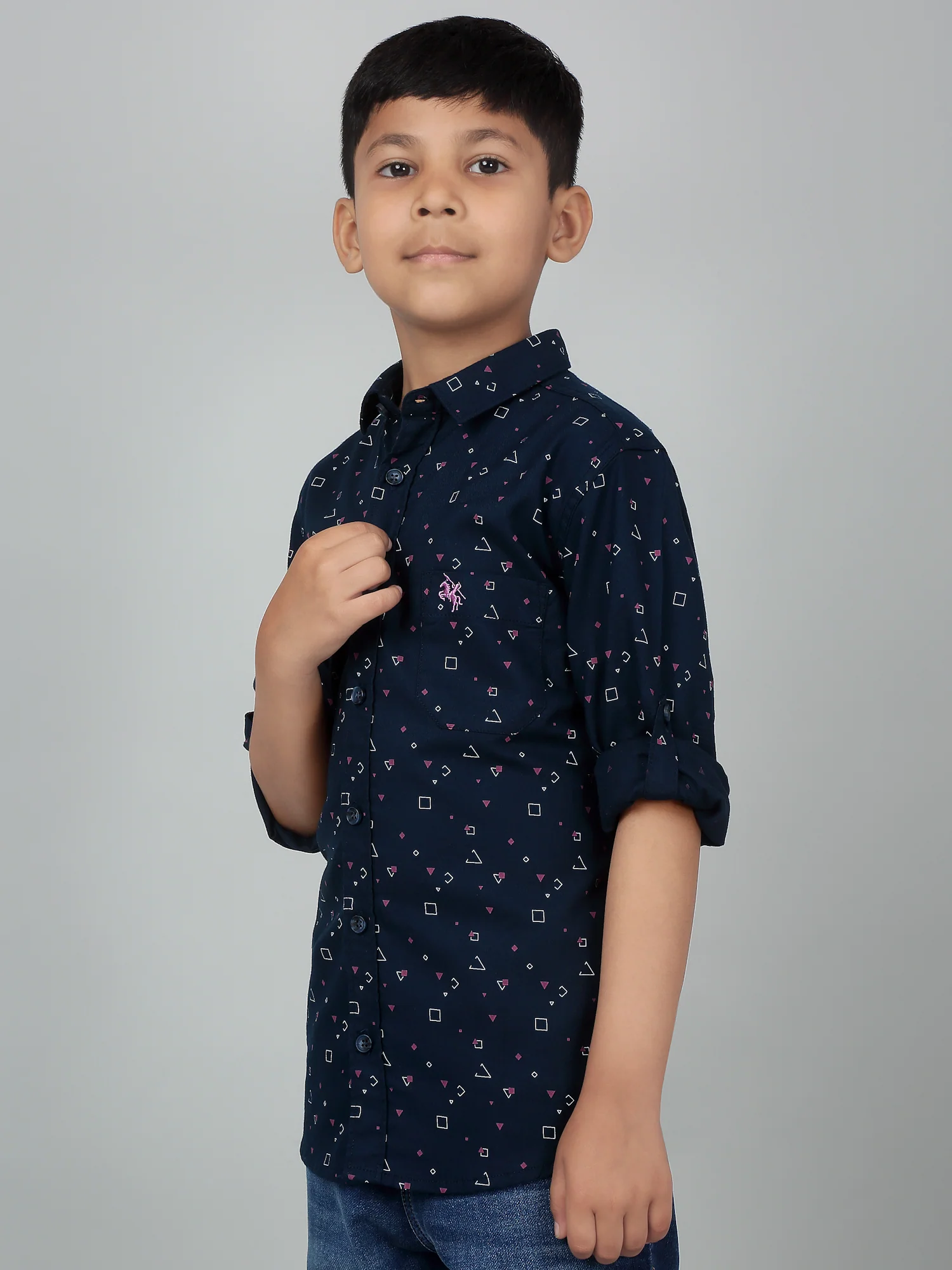 Boys Casual Navy Blue Full Sleeve with Tab  Shirt - Image 4