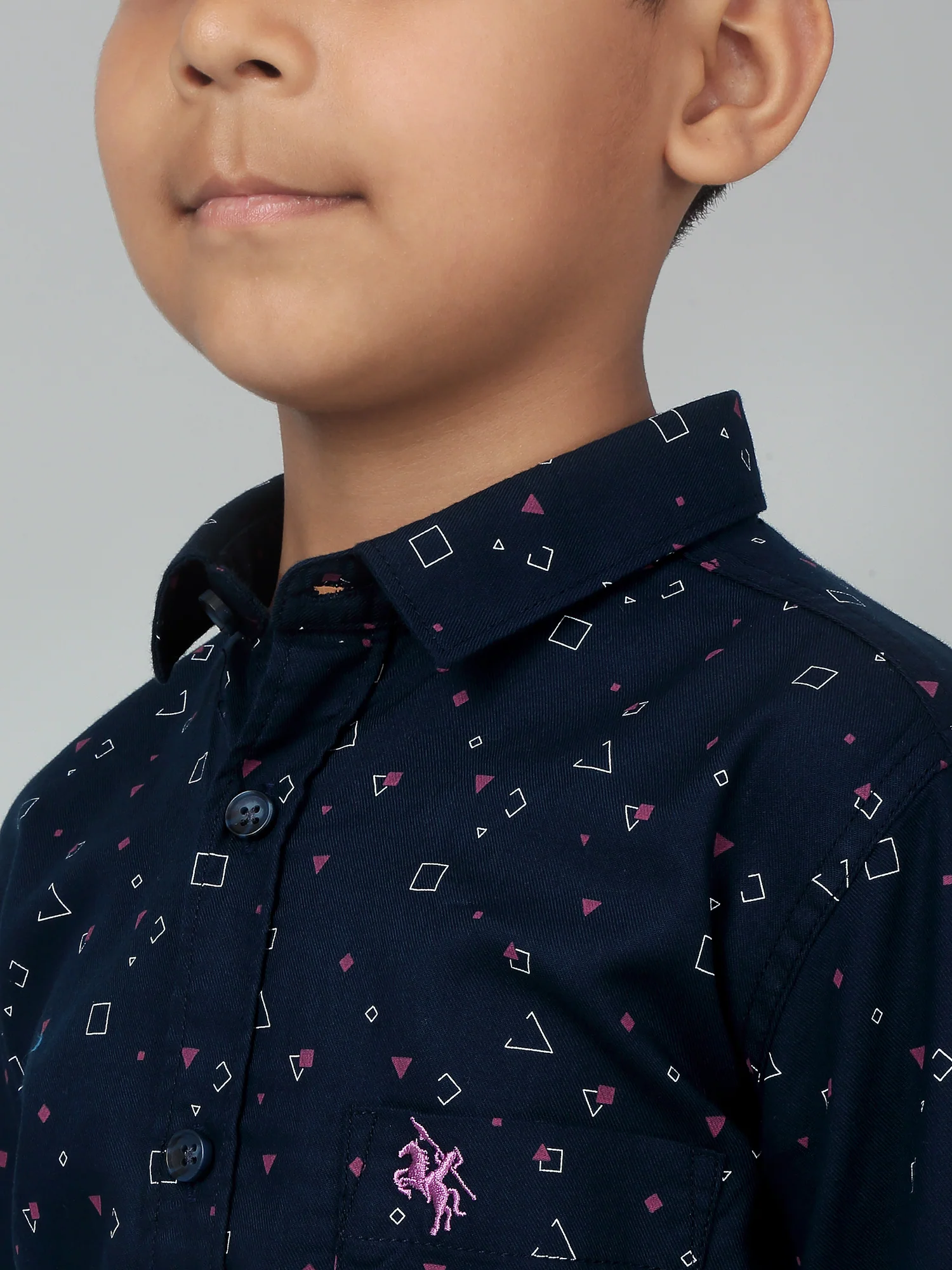 Boys Casual Navy Blue Full Sleeve with Tab  Shirt - Image 5