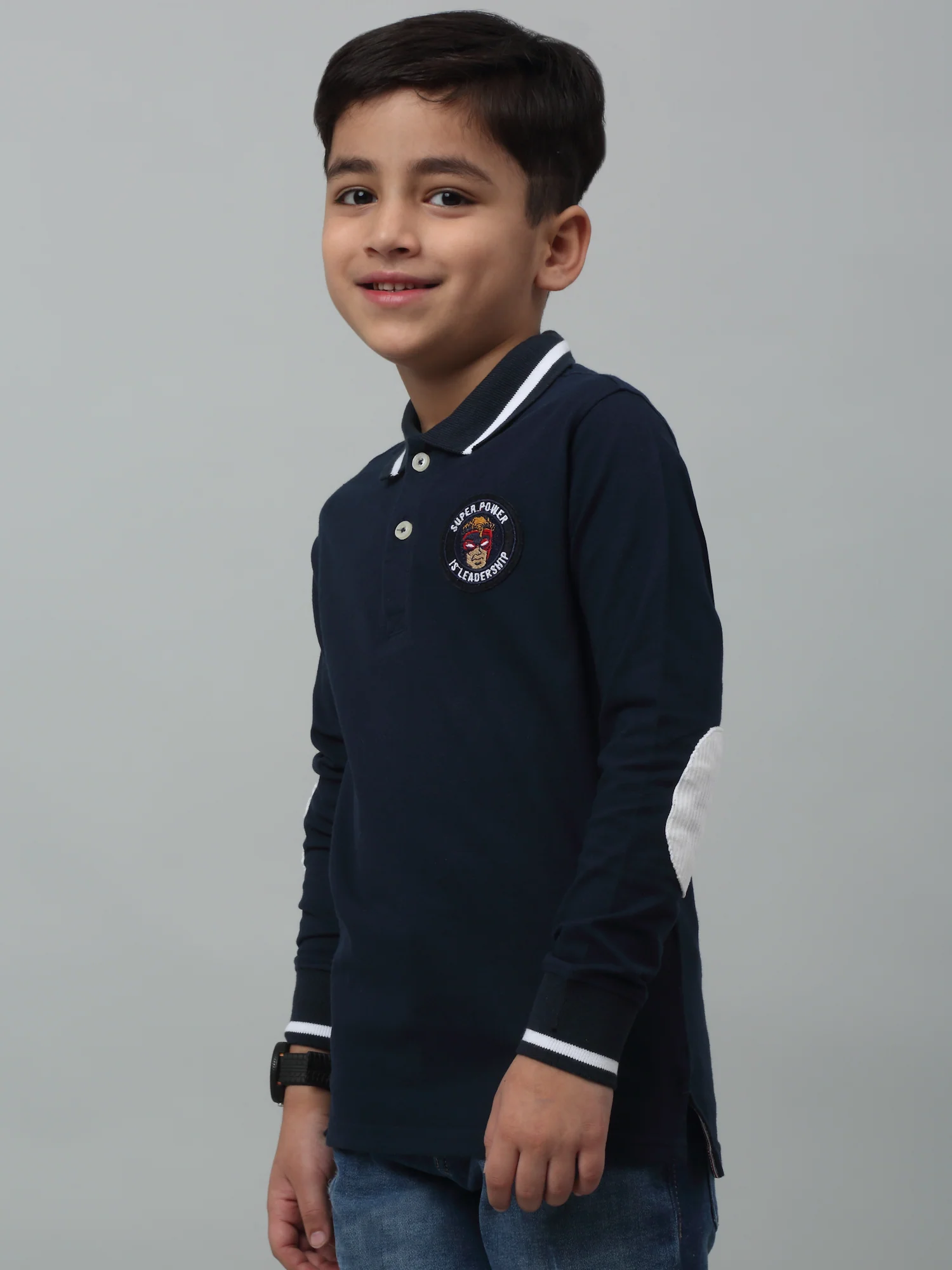 Boys Casual Navy Blue Full Sleeve  T-Shirt - Image 3