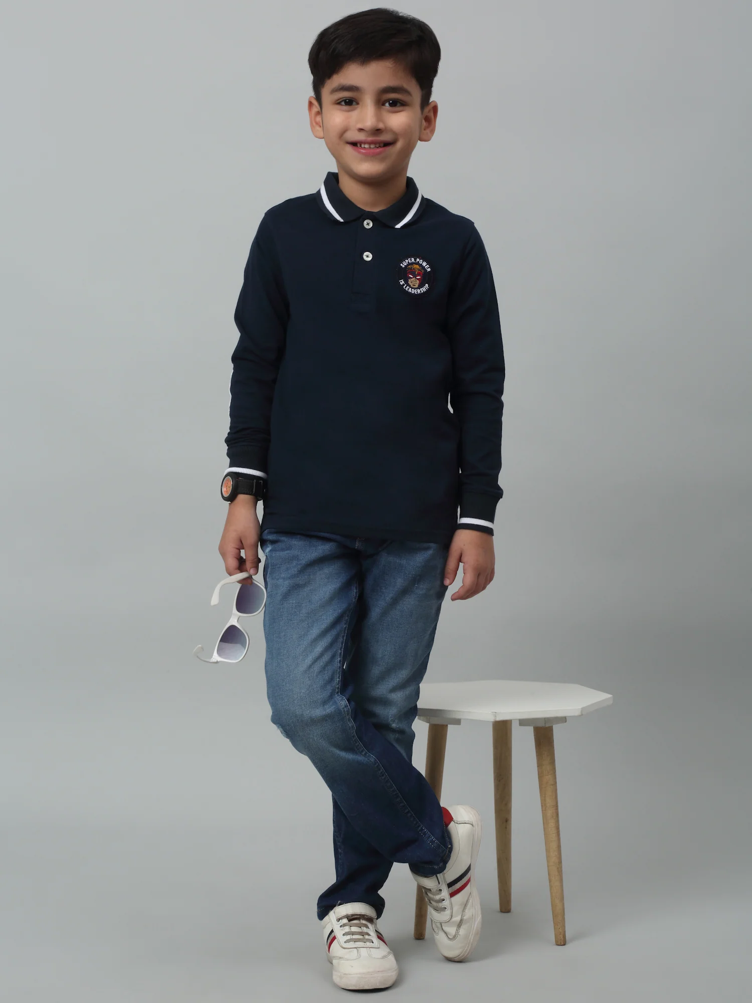 Boys Casual Navy Blue Full Sleeve  T-Shirt - Image 5