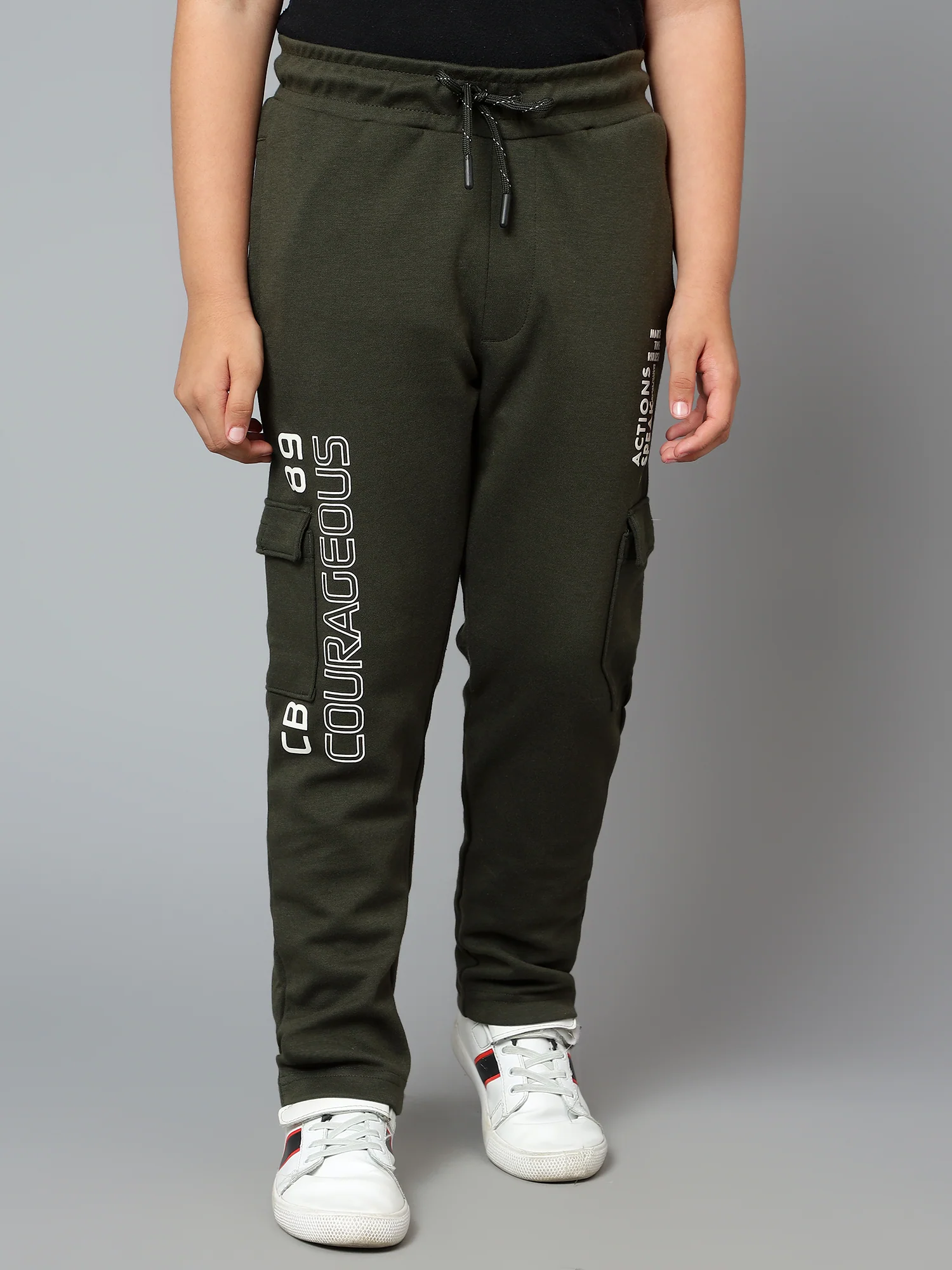 Boys Casual Olive Green Track Pants - Image 2