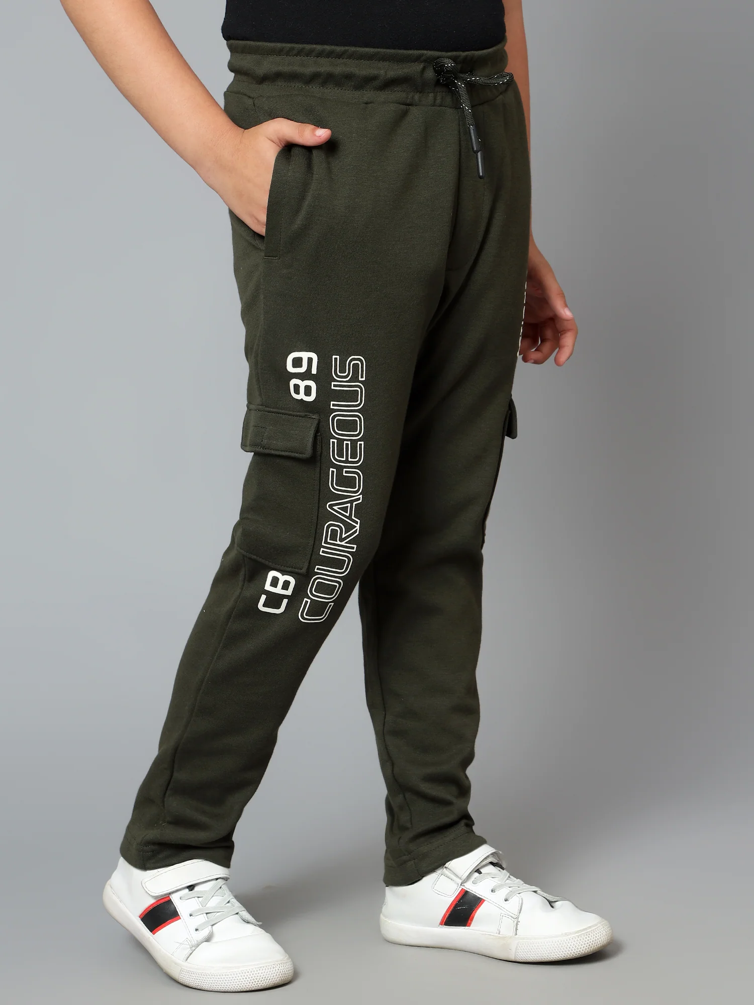 Boys Casual Olive Green Track Pants - Image 4