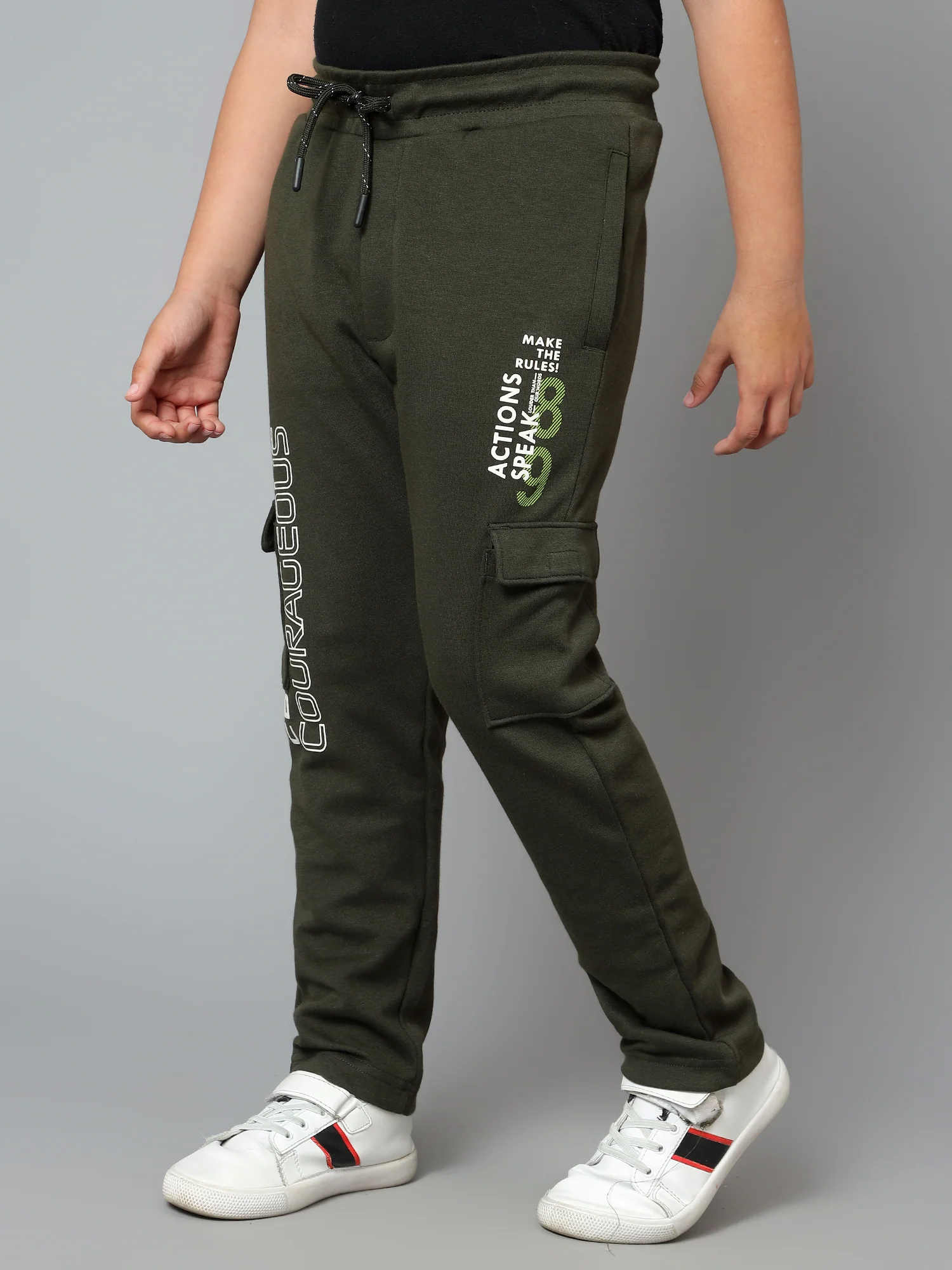 Boys Casual Olive Green Track Pants - Image 5