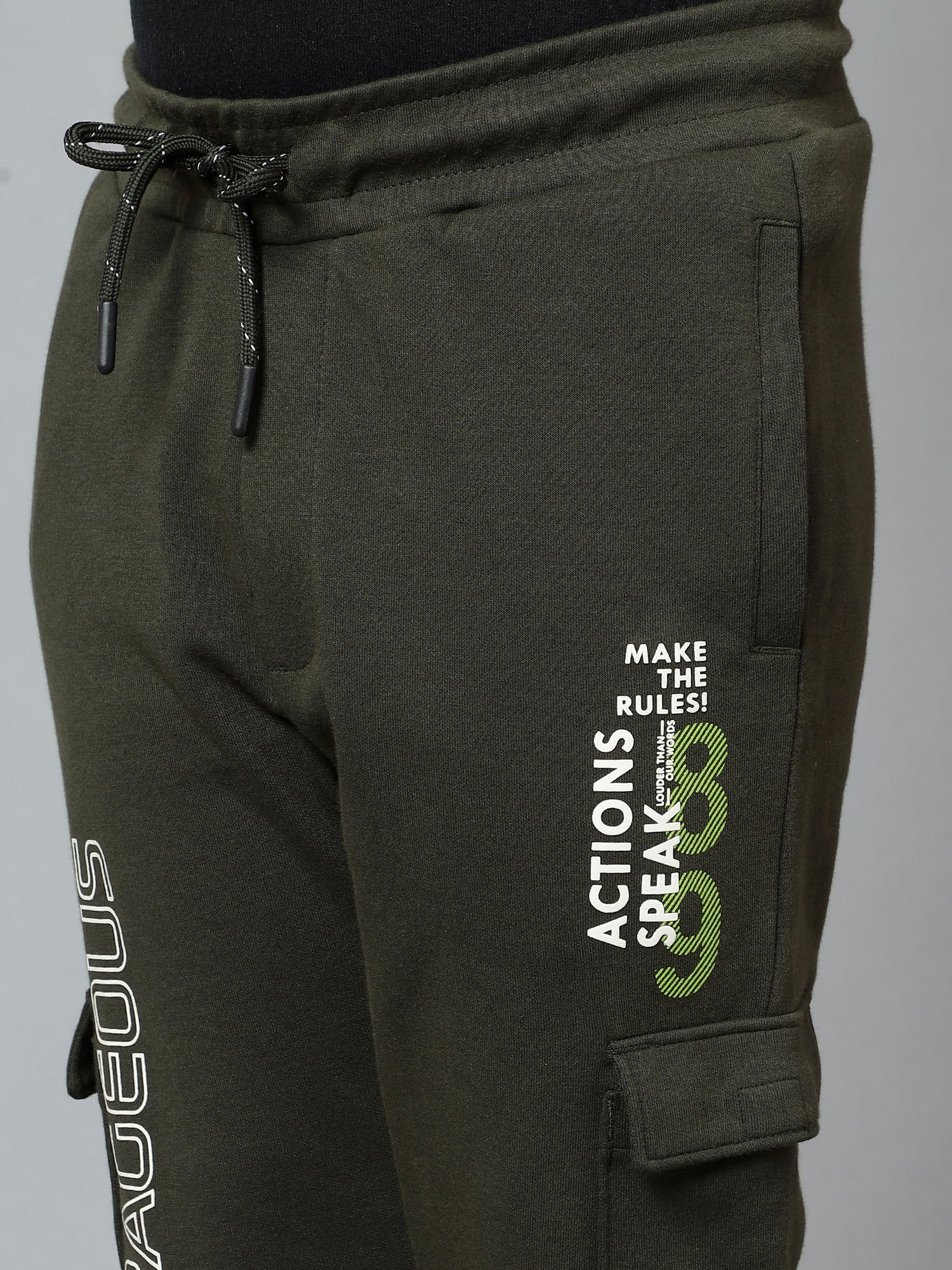 Boys Casual Olive Green Track Pants - Image 6