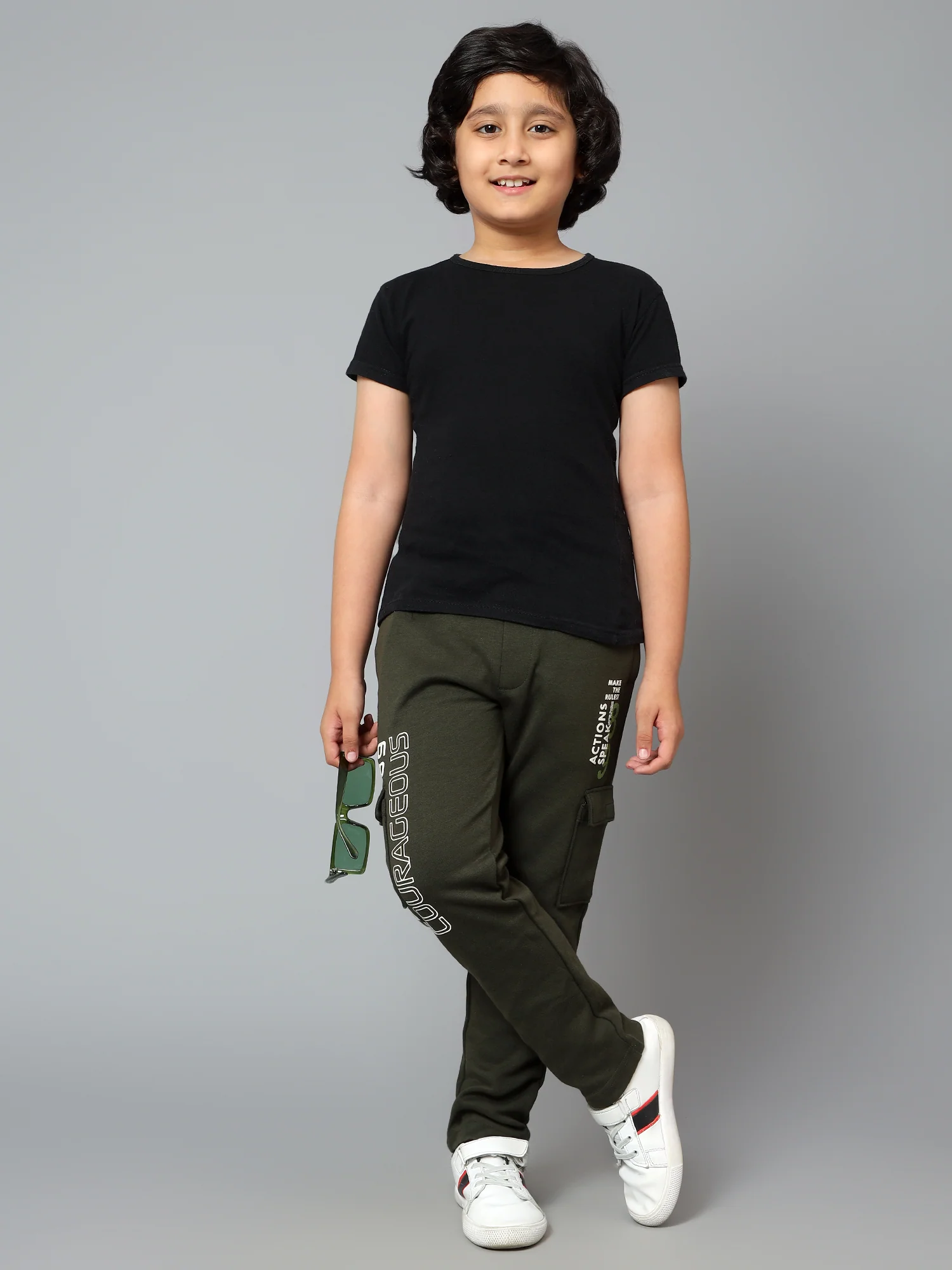 Boys Casual Olive Green Track Pants - Image 7