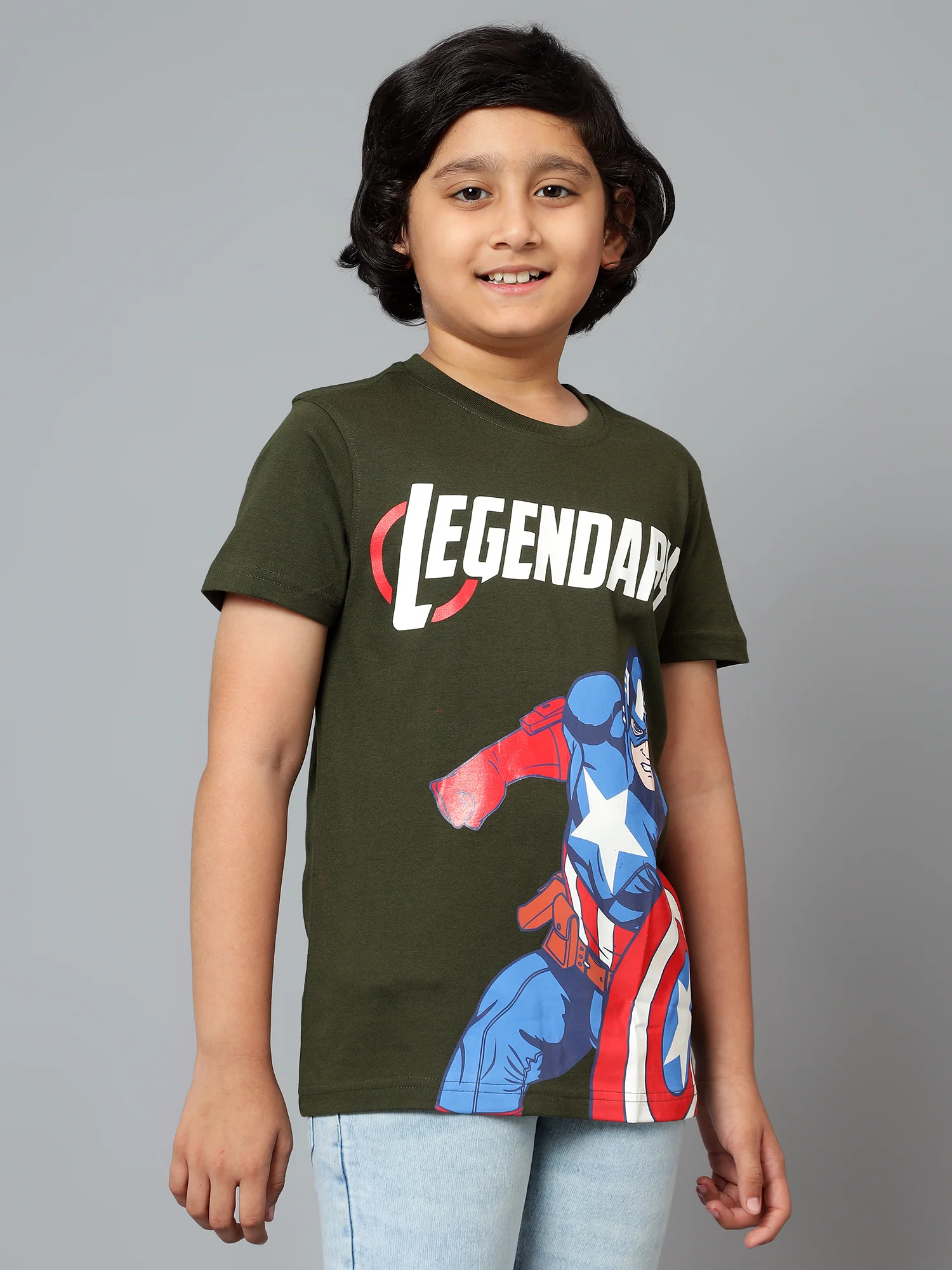 Boys Casual Olive Green Half Sleeve  T-Shirt - Image 3