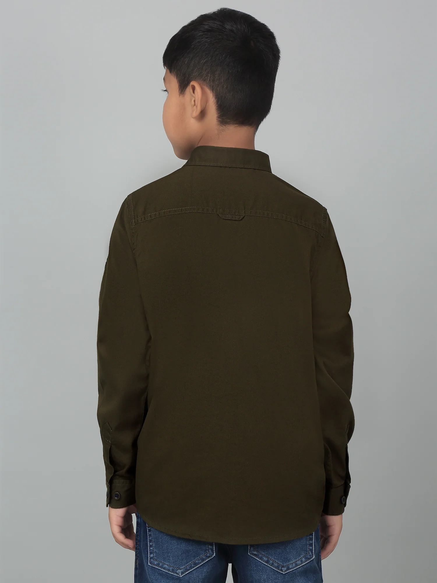 Boys Casual Olive Green Full Sleeve with Tab  Shirt - Image 2