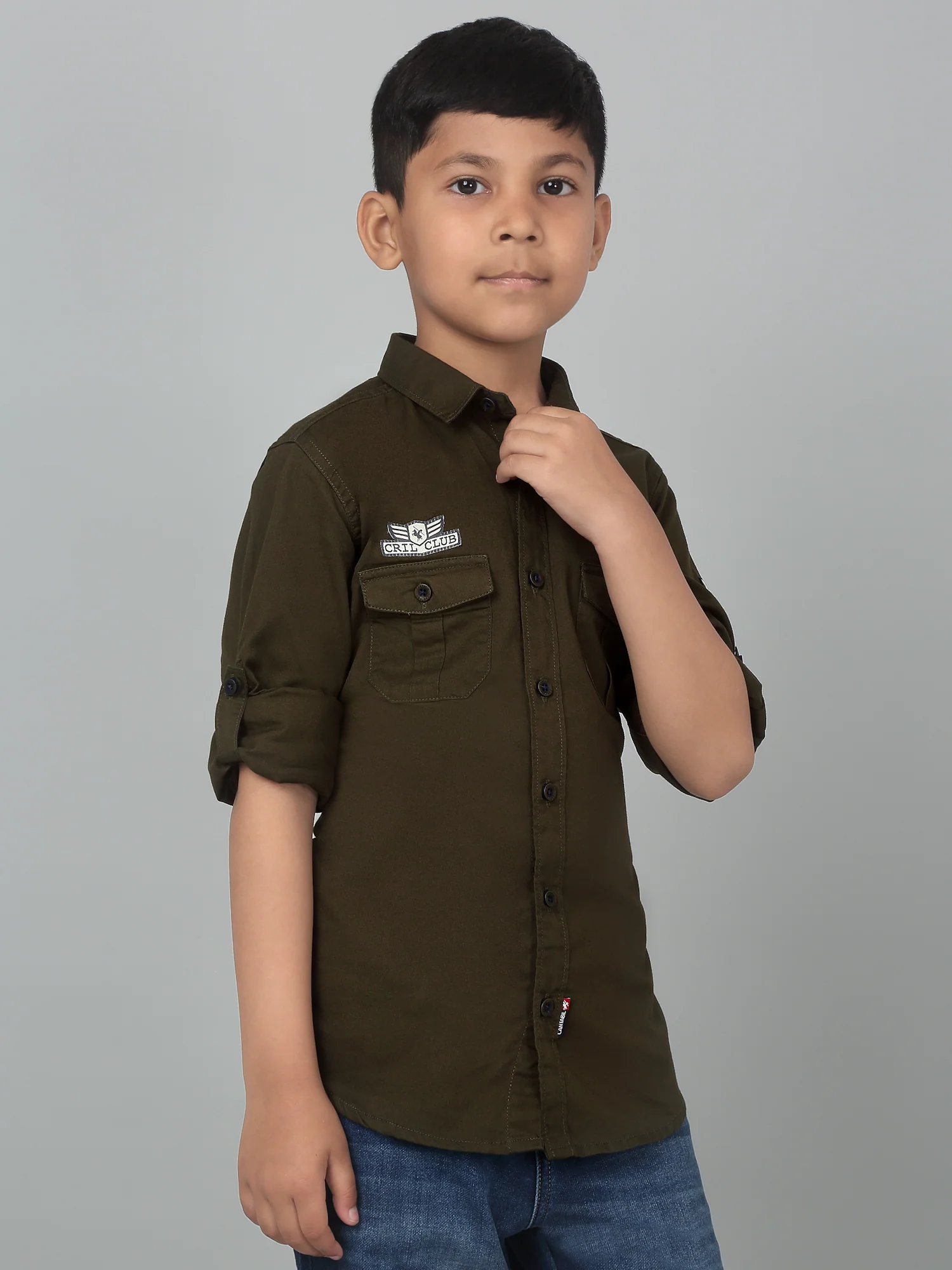 Boys Casual Olive Green Full Sleeve with Tab  Shirt - Image 3