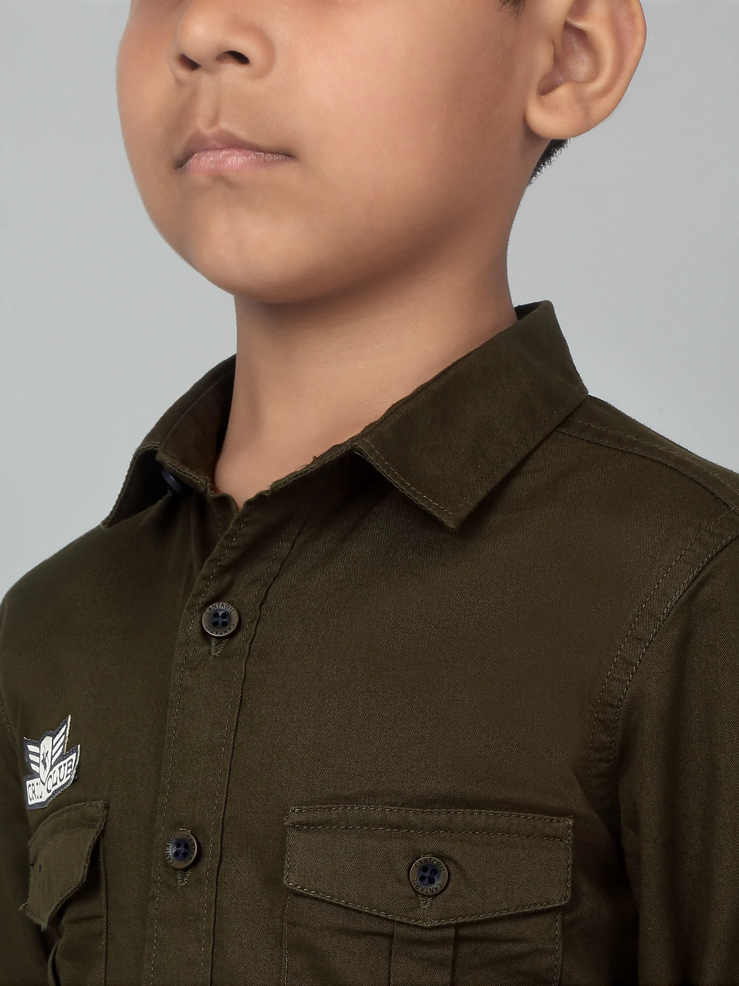 Boys Casual Olive Green Full Sleeve with Tab  Shirt - Image 5