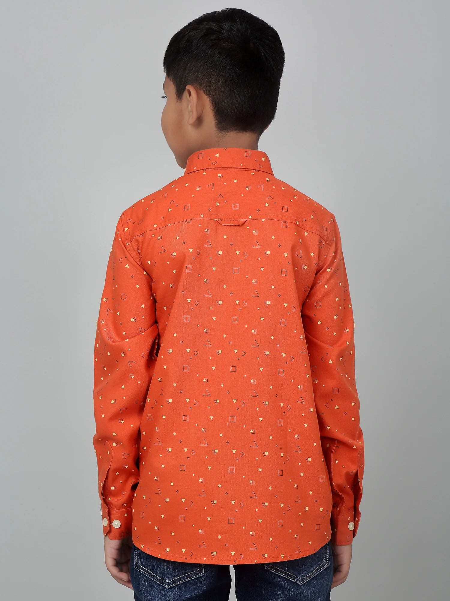 Boy's Orange Printed Full Sleeves Shirt - Image 2