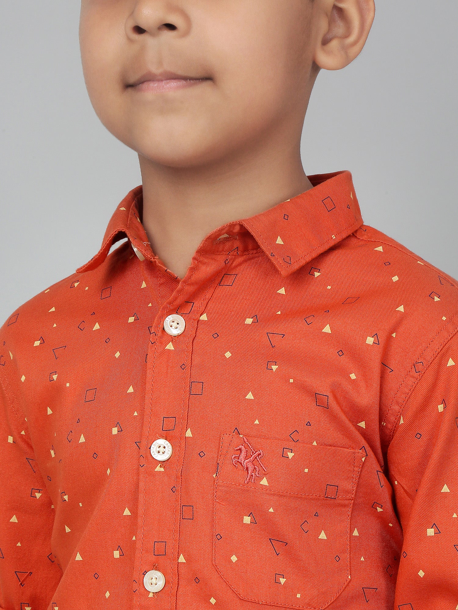 Boy's Orange Printed Full Sleeves Shirt - Image 5