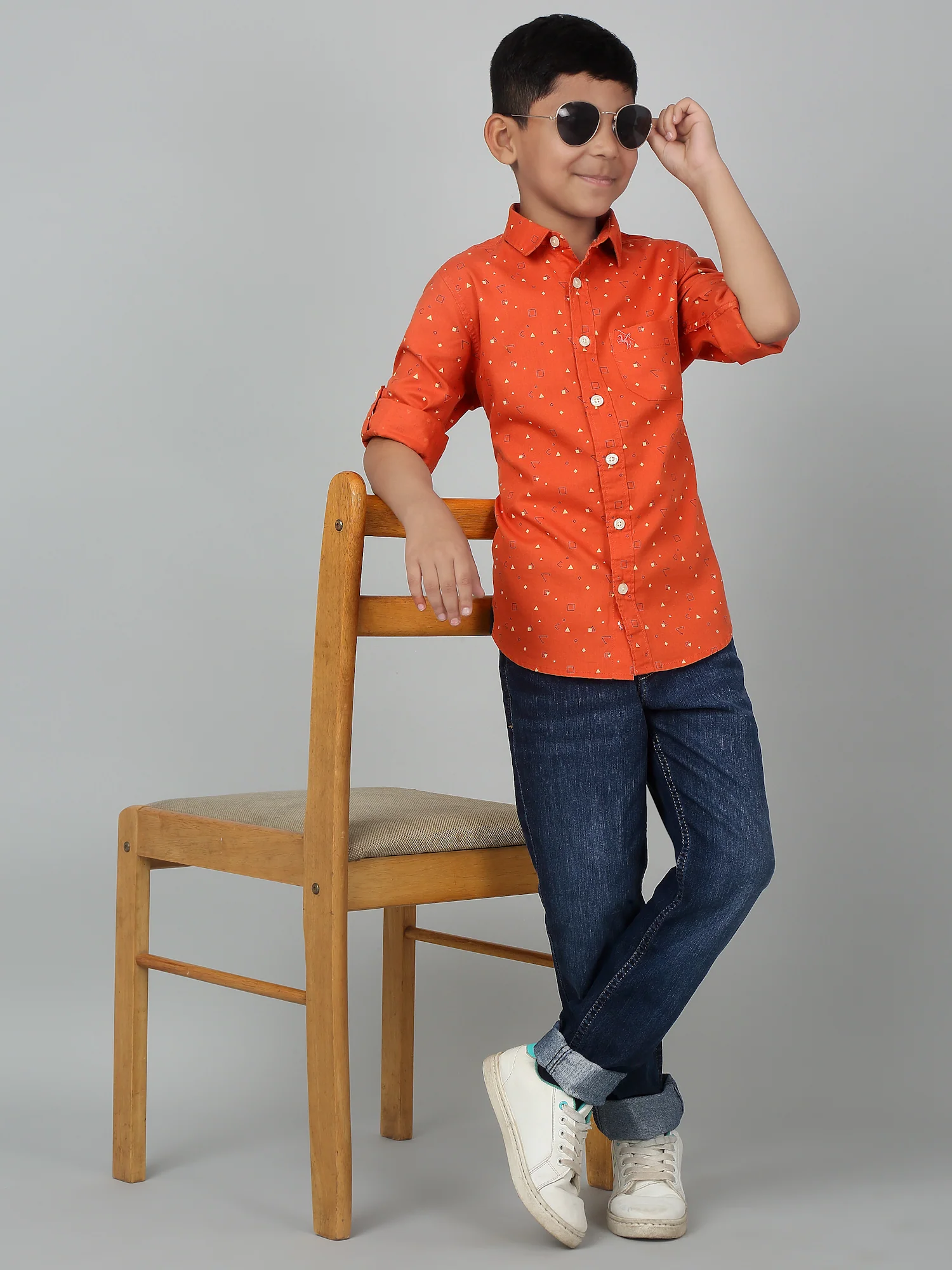 Boy's Orange Printed Full Sleeves Shirt - Image 6