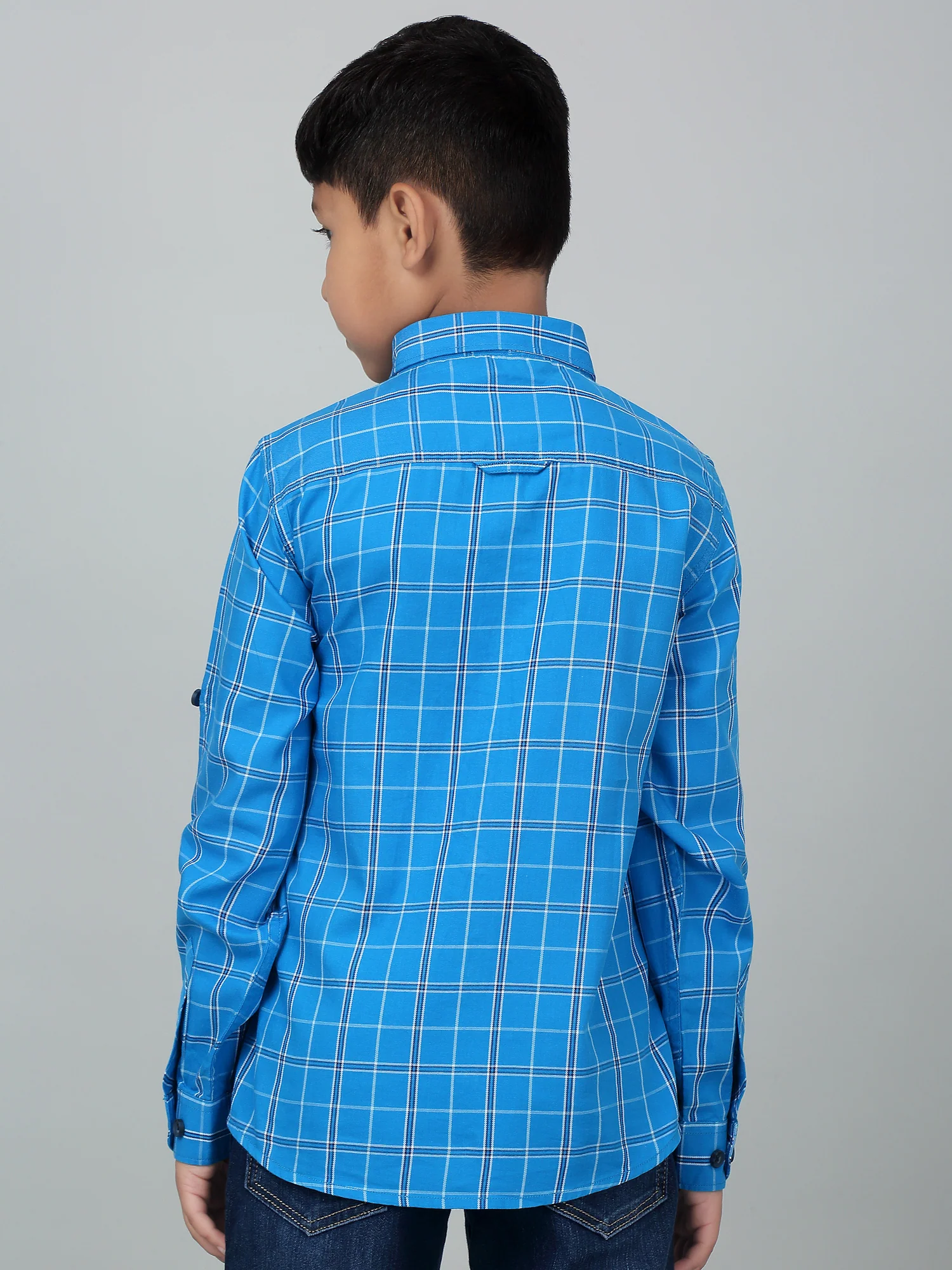 Boy's Royal Blue Checkered Full Sleeves Shirt - Image 2