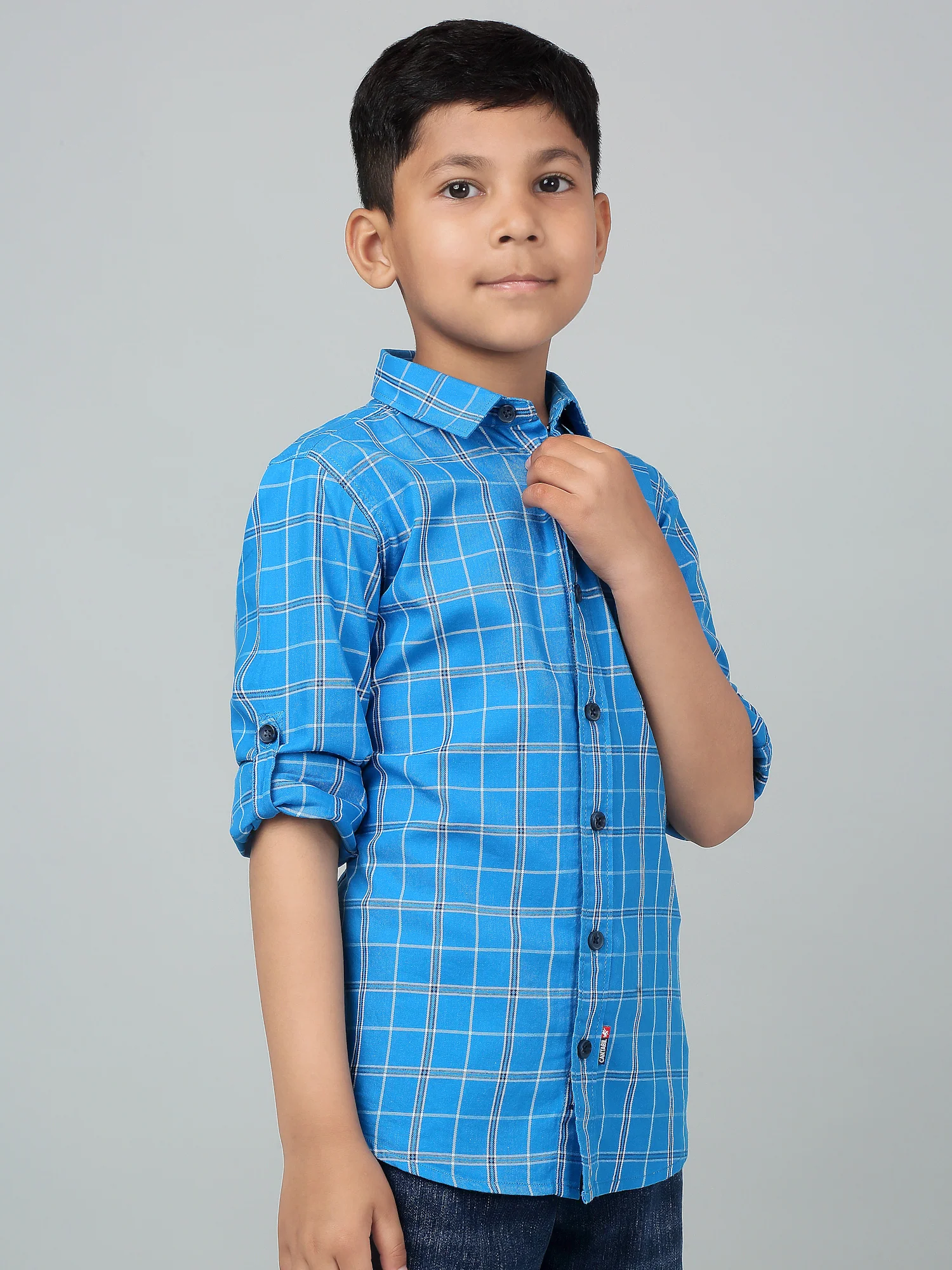 Boy's Royal Blue Checkered Full Sleeves Shirt - Image 3