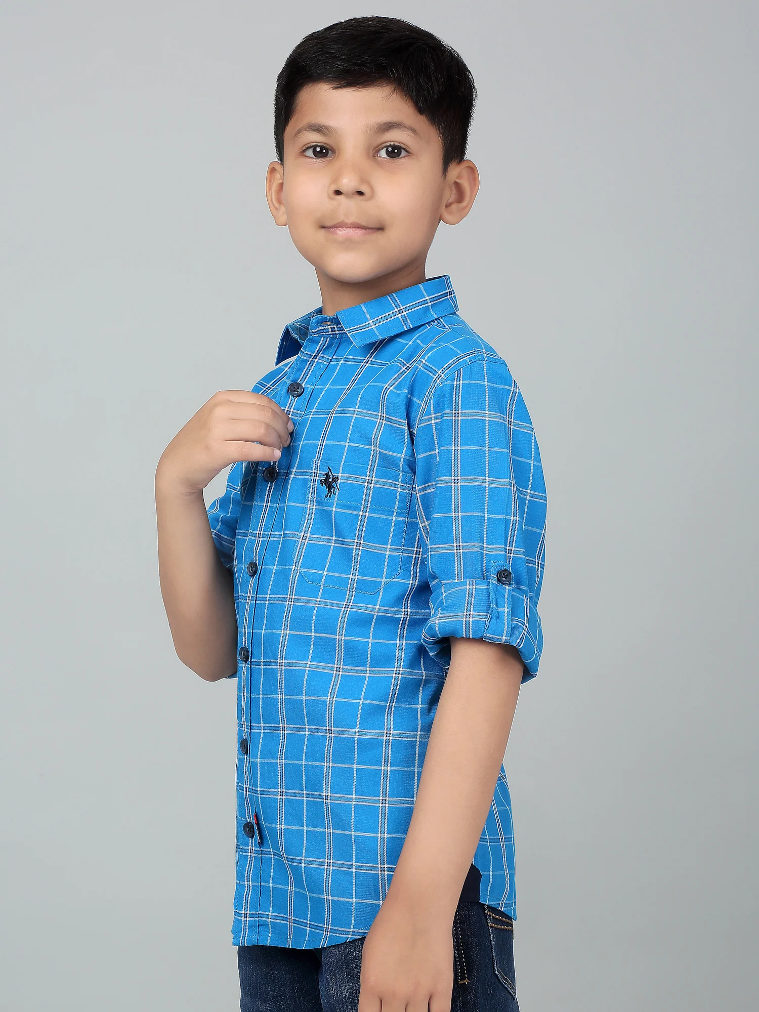 Boy's Royal Blue Checkered Full Sleeves Shirt - Image 4