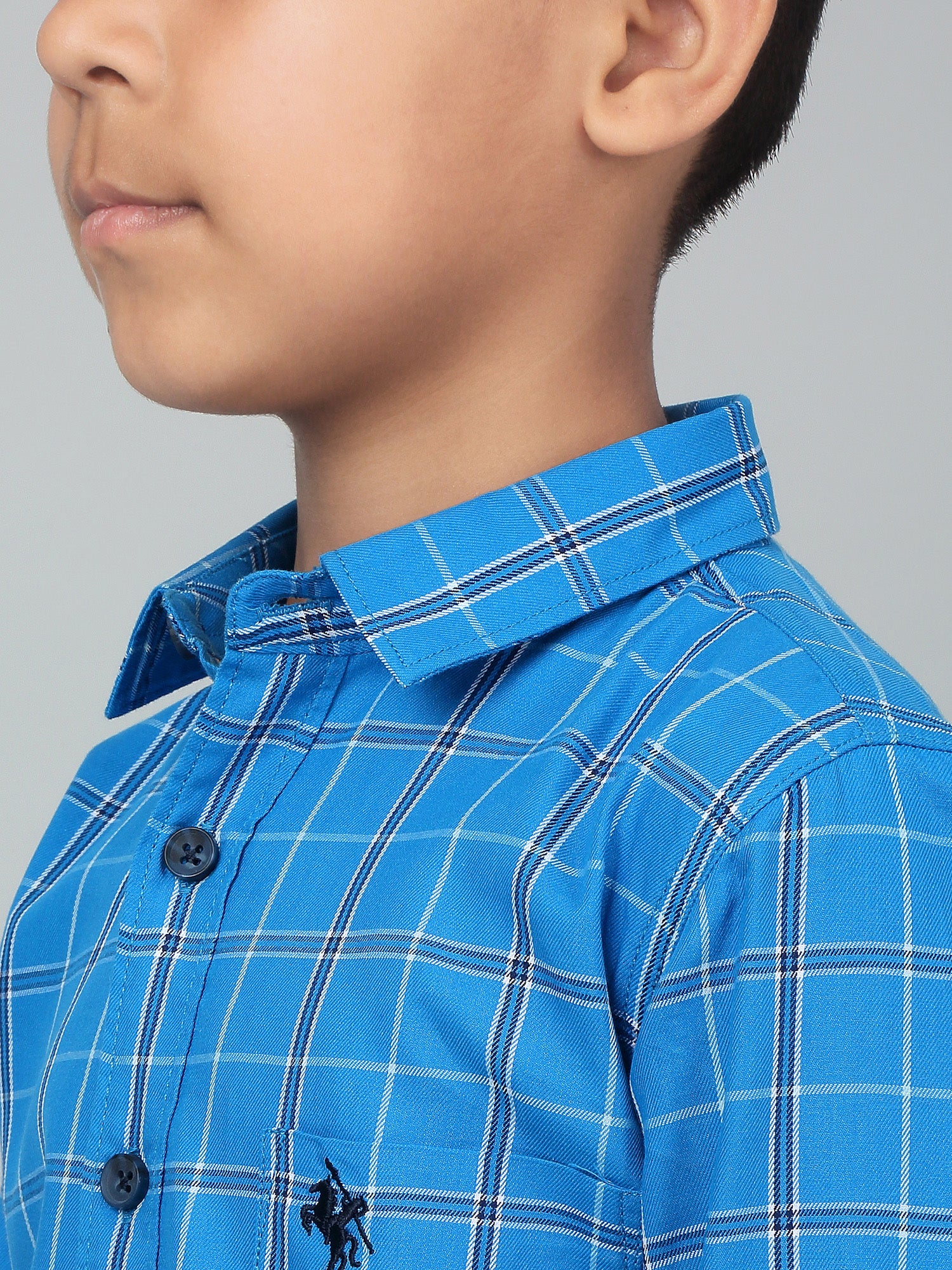Boy's Royal Blue Checkered Full Sleeves Shirt - Image 5