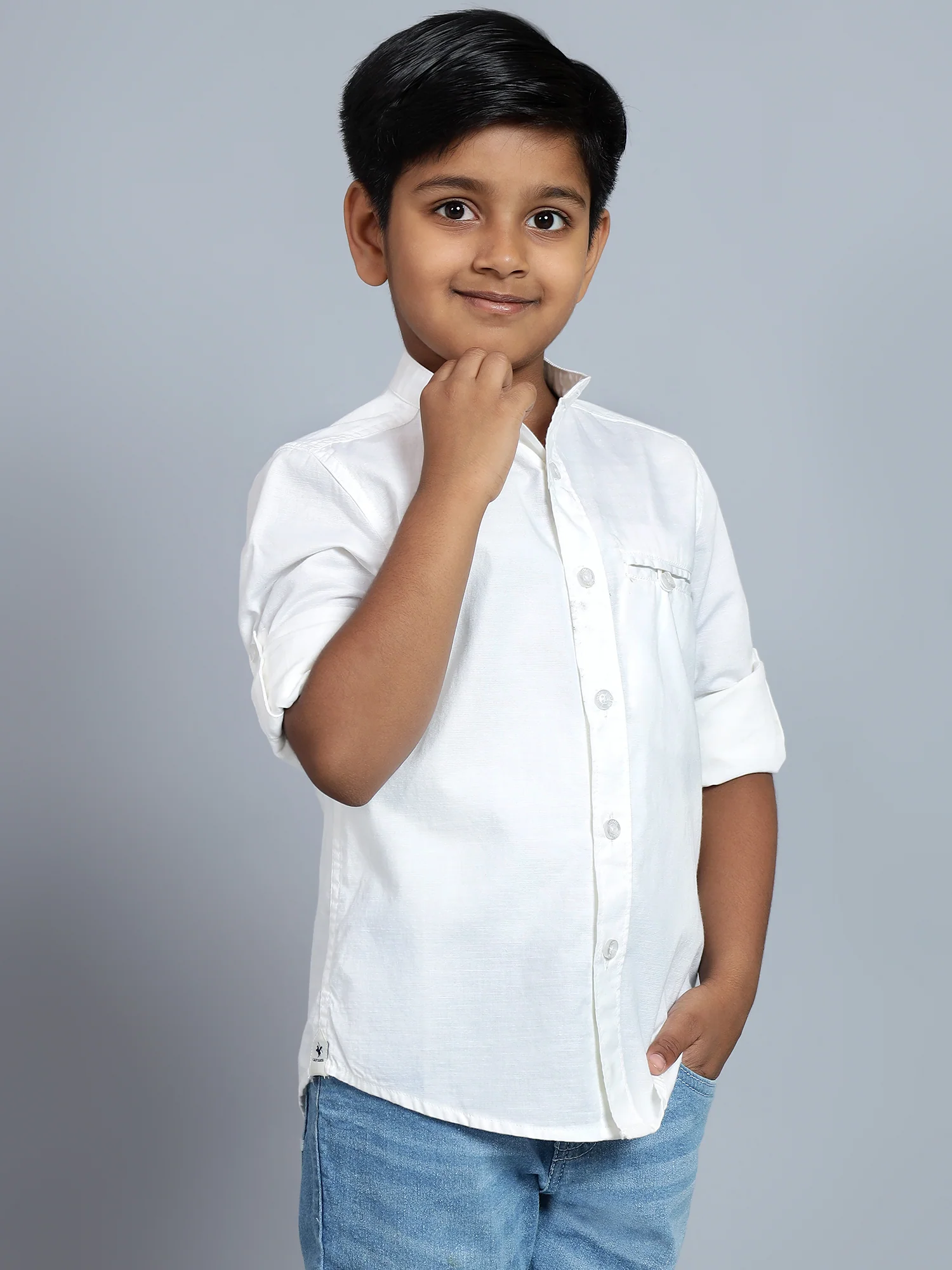 Boys Casual White Full Sleeve with Tab  Shirt - Image 3