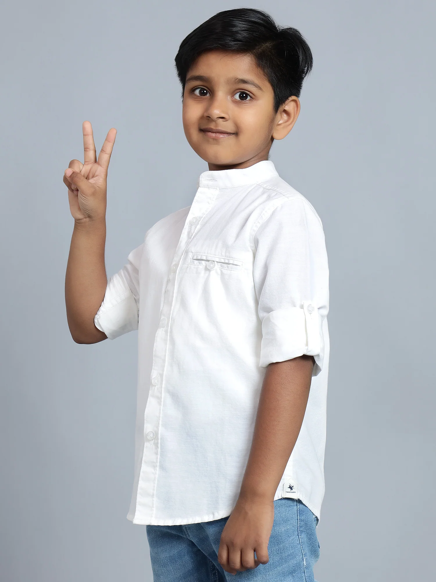Boys Casual White Full Sleeve with Tab  Shirt - Image 4