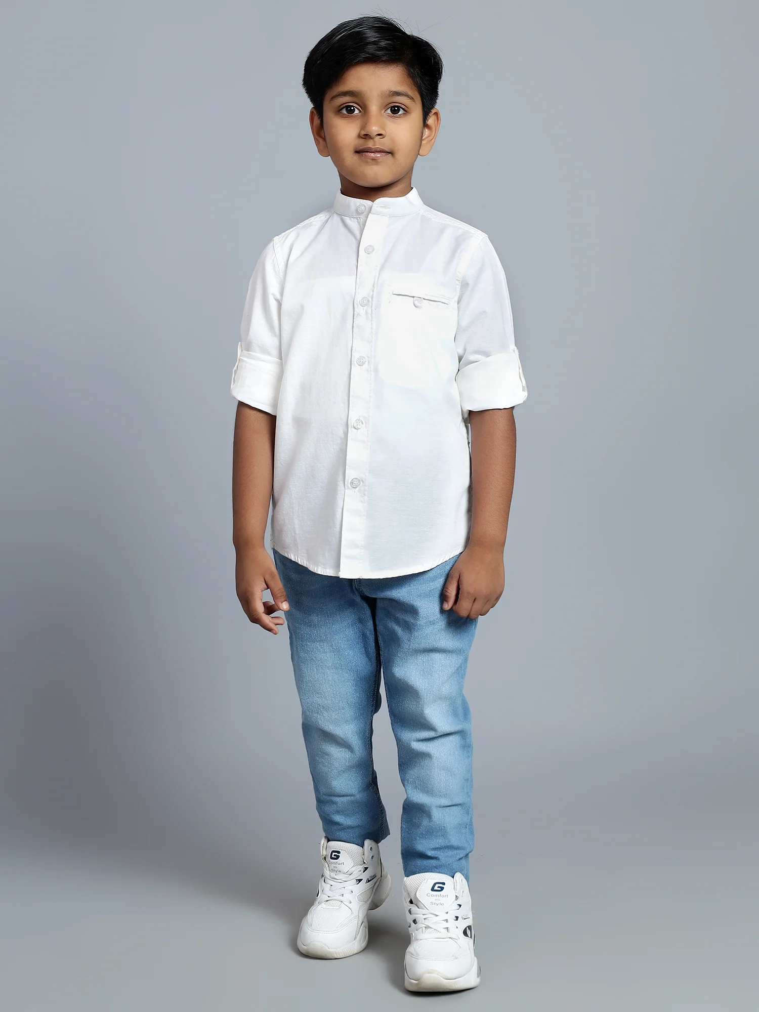 Boys Casual White Full Sleeve with Tab  Shirt - Image 6