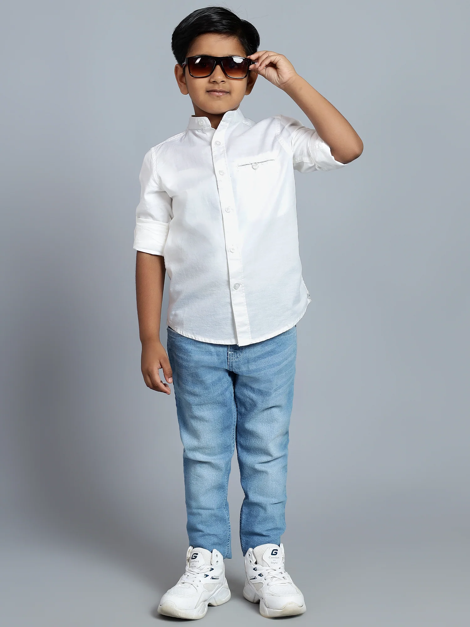 Boys Casual White Full Sleeve with Tab  Shirt - Image 7