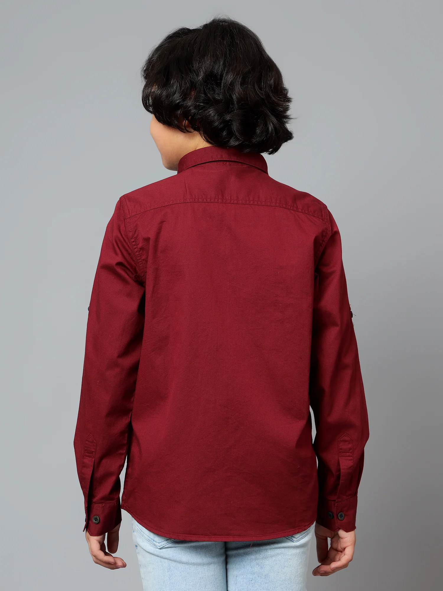 Boys Casual Wine Full Sleeve with Tab  Shirt - Image 2