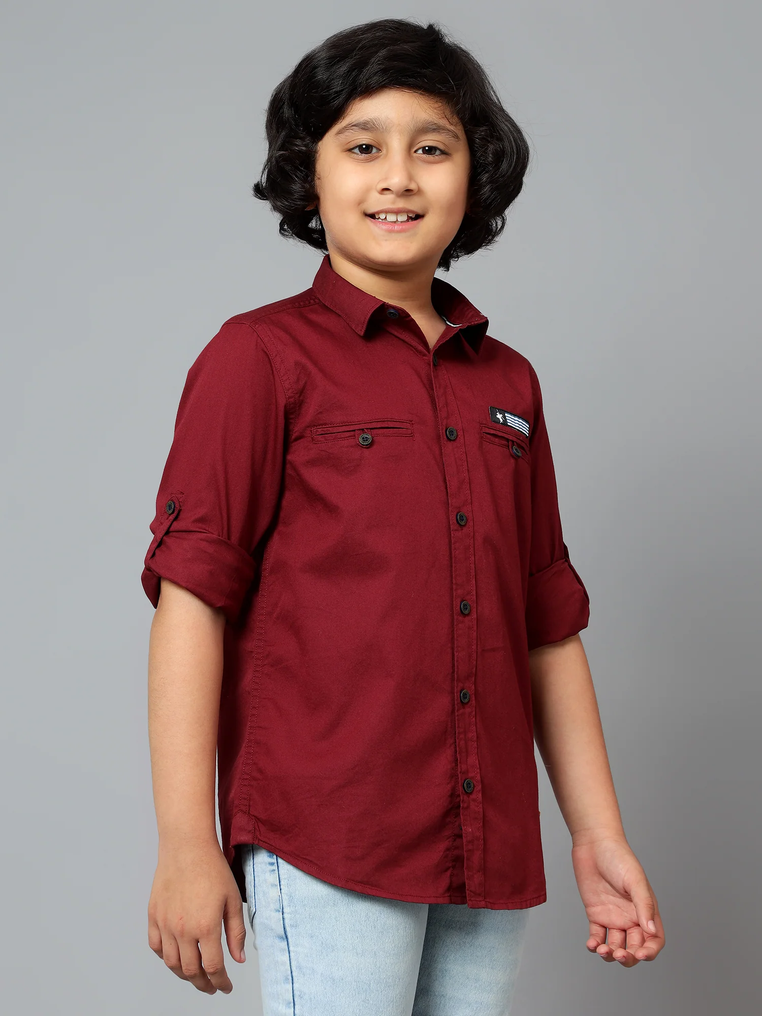 Boys Casual Wine Full Sleeve with Tab  Shirt - Image 3